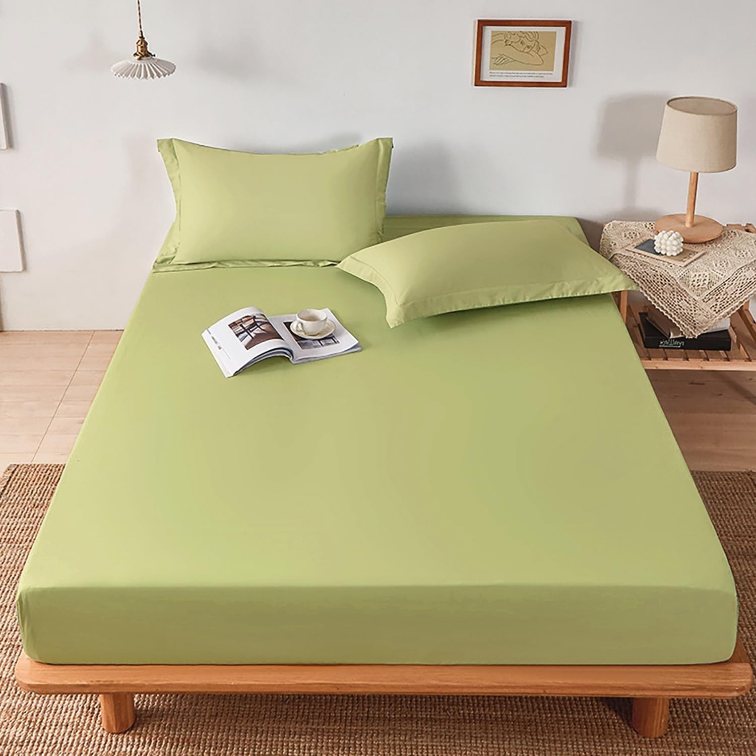 image:imageLirex Fitted Twin Sheet Cotton 300 Thread Count Soft Breathable 810 Deep Pocket Sheet for Hotel HomeDark BlueGreen