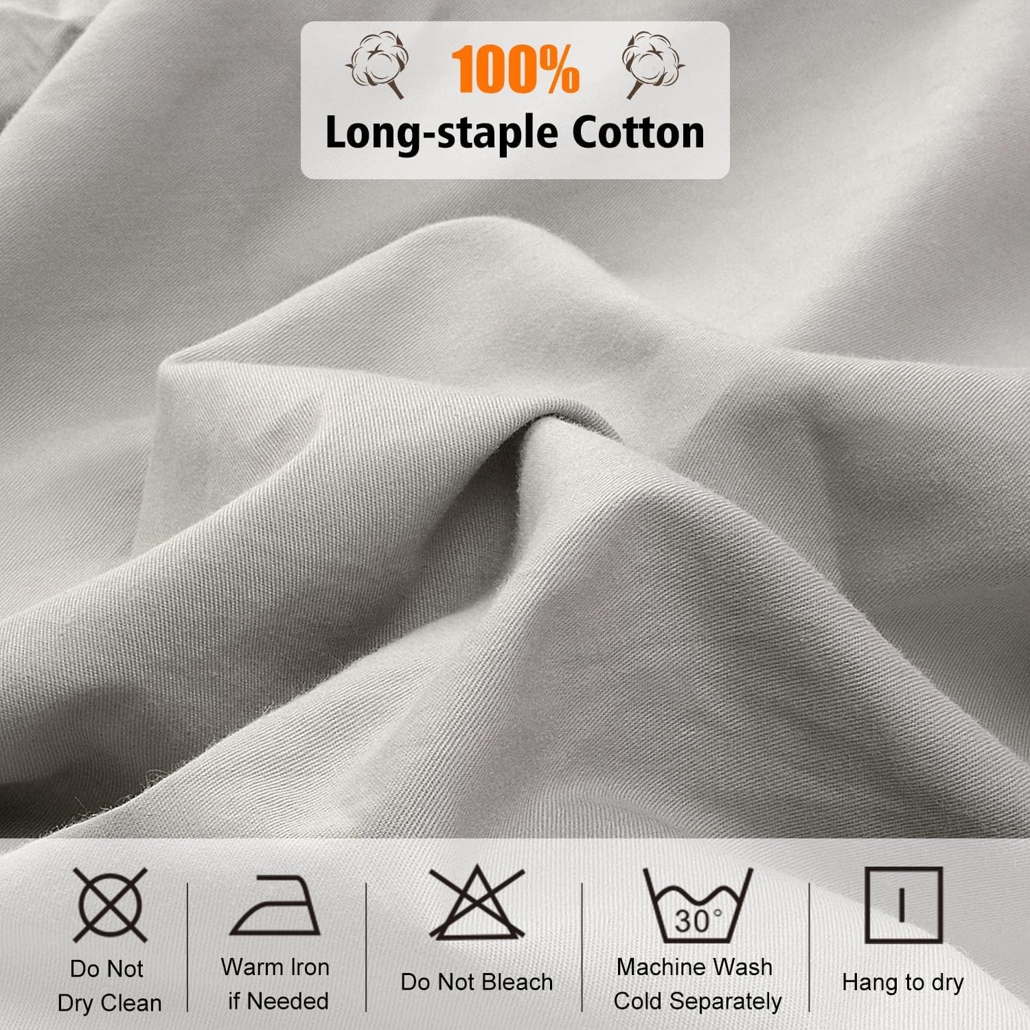 image:imageLirex Fitted Twin Sheet Cotton 300 Thread Count Soft Breathable 810 Deep Pocket Sheet for Hotel HomeDark BlueGrey