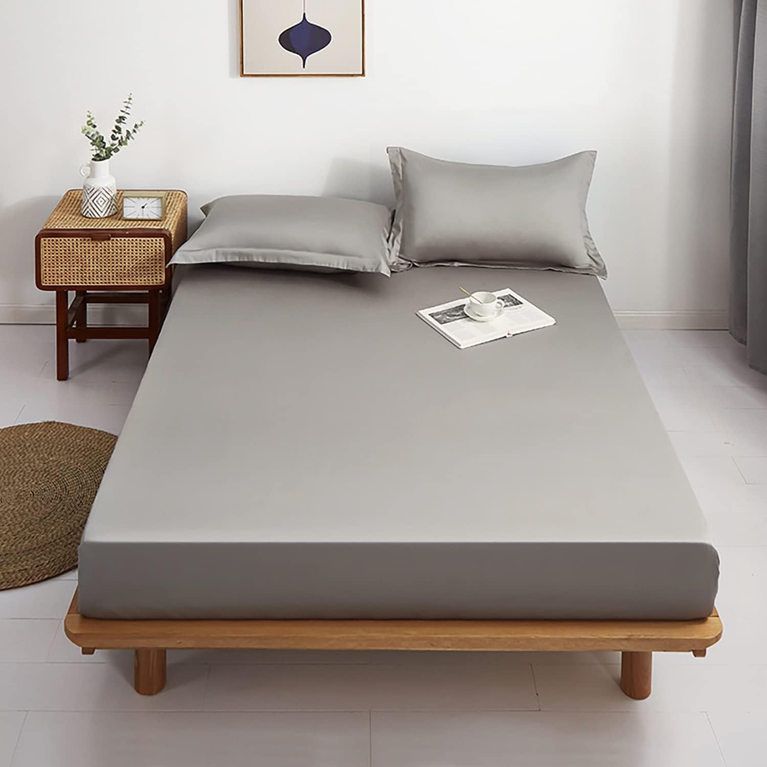 image:imageLirex Fitted Twin Sheet Cotton 300 Thread Count Soft Breathable 810 Deep Pocket Sheet for Hotel HomeDark BlueGrey