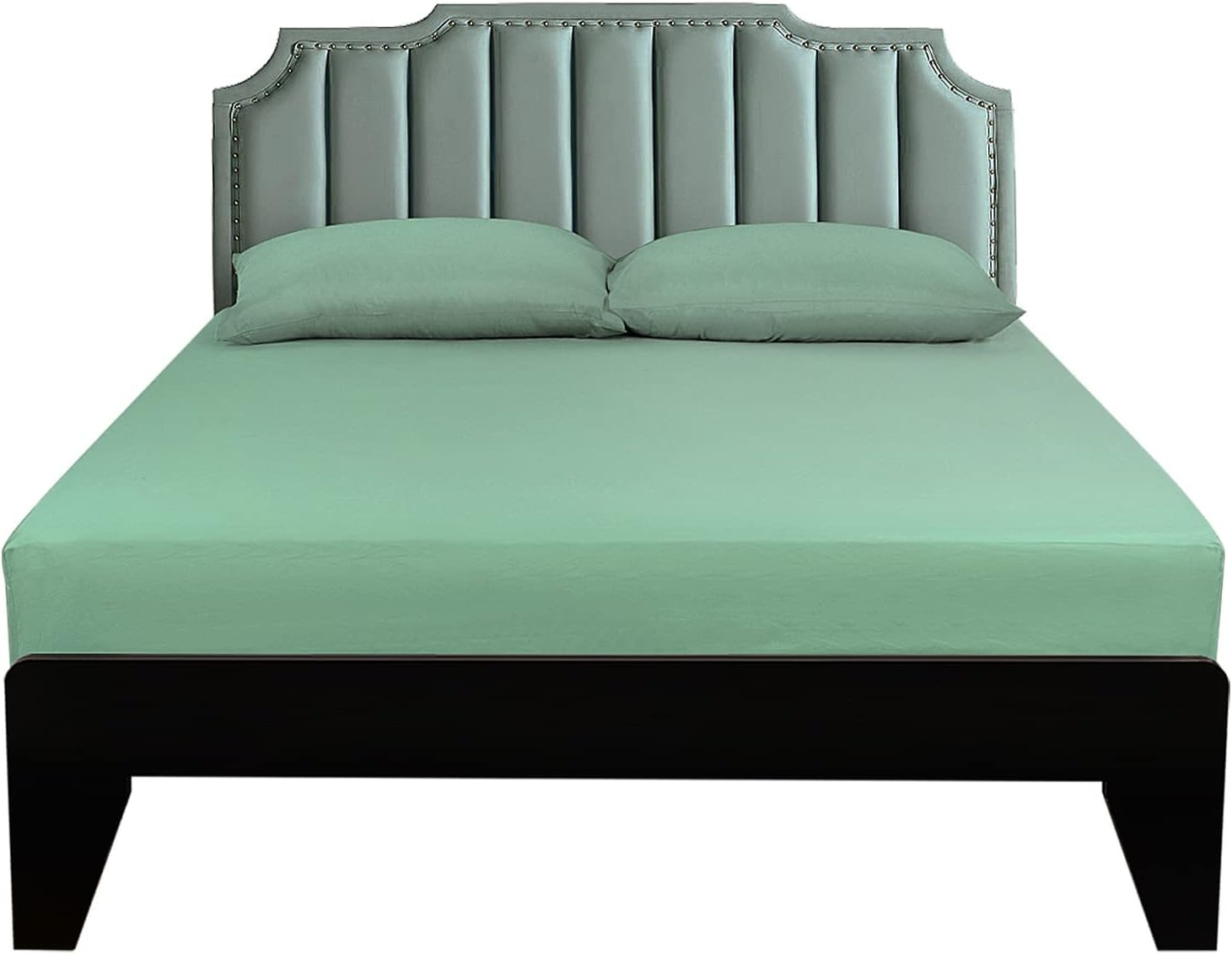 image:imageLirex Fitted Twin Sheet Cotton 300 Thread Count Soft Breathable 810 Deep Pocket Sheet for Hotel HomeDark BlueLight Green