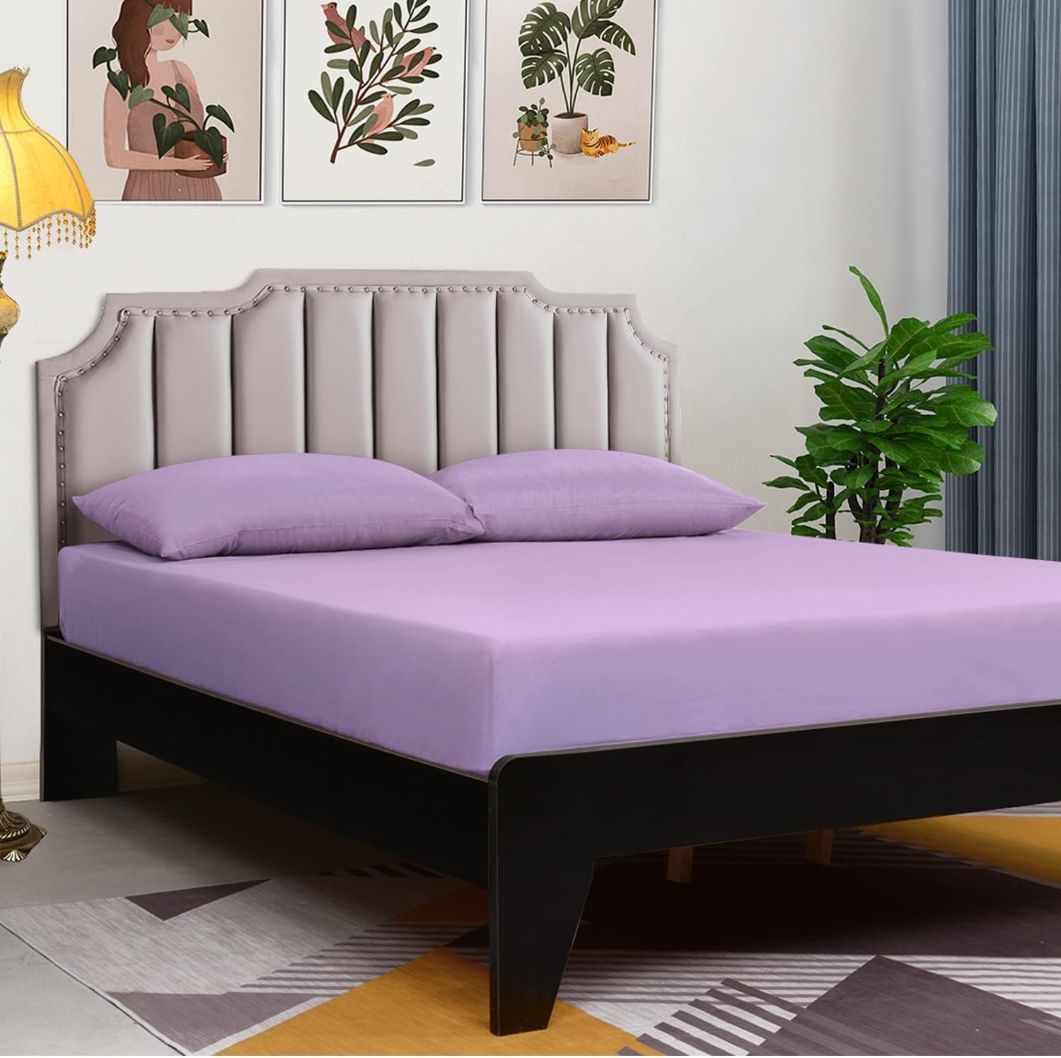 image:imageLirex Fitted Twin Sheet Cotton 300 Thread Count Soft Breathable 810 Deep Pocket Sheet for Hotel HomeDark BlueLight Purple