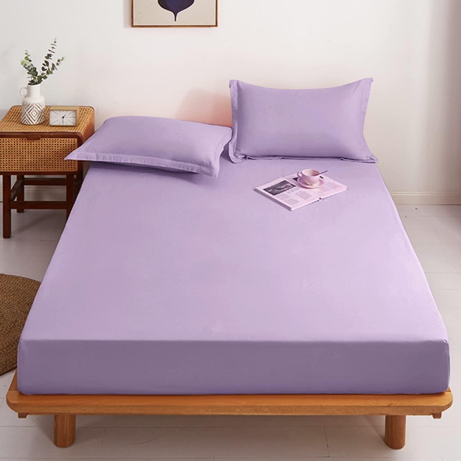 image:imageLirex Fitted Twin Sheet Cotton 300 Thread Count Soft Breathable 810 Deep Pocket Sheet for Hotel HomeDark BlueLight Purple