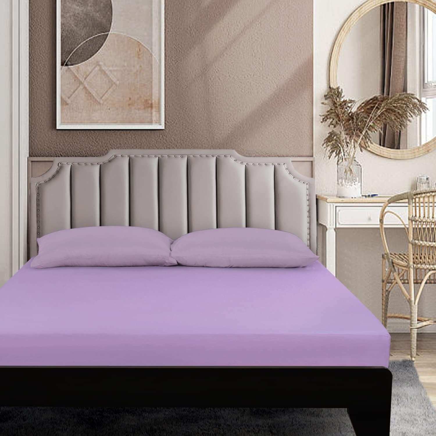 image:imageLirex Fitted Twin Sheet Cotton 300 Thread Count Soft Breathable 810 Deep Pocket Sheet for Hotel HomeDark BlueLight Purple