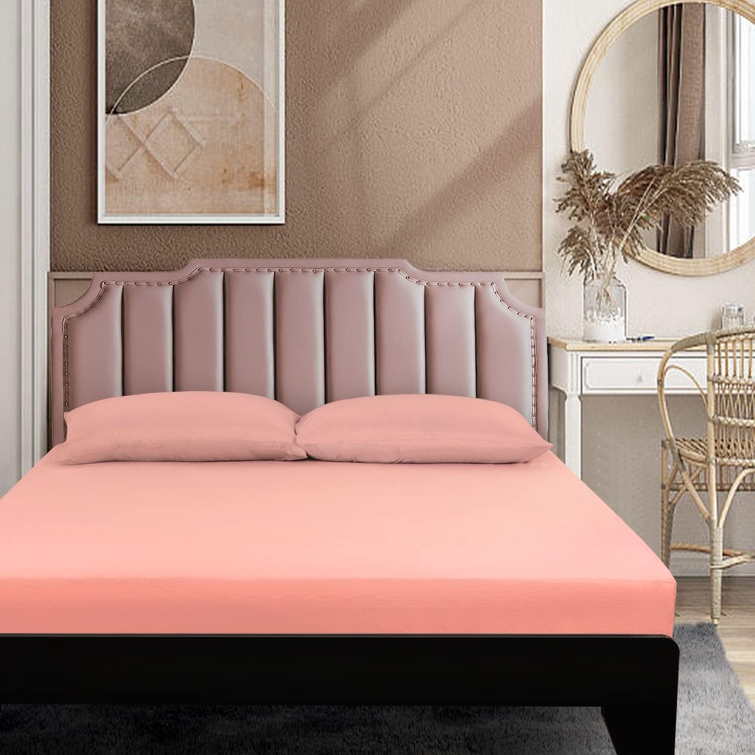 image:imageLirex Fitted Twin Sheet Cotton 300 Thread Count Soft Breathable 810 Deep Pocket Sheet for Hotel HomeDark BluePink