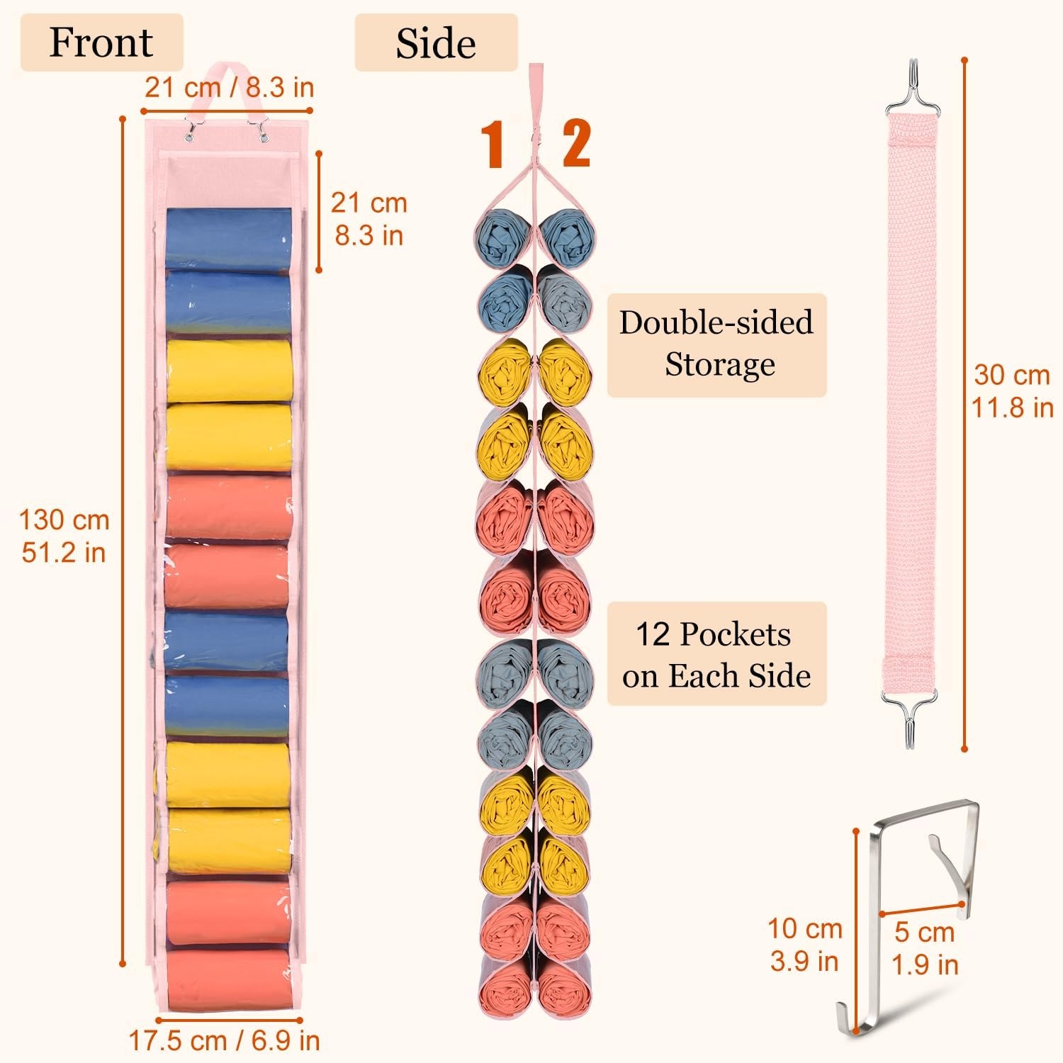 image:imageLirex Hanging Yoga Legging Storage Organizer with 24 Pockets Foldable Oxford Cloth Hanging Closet Organizer Shirts Jeans Storage Hanger Socks Holder for Family Closet Bedroom PinkPink