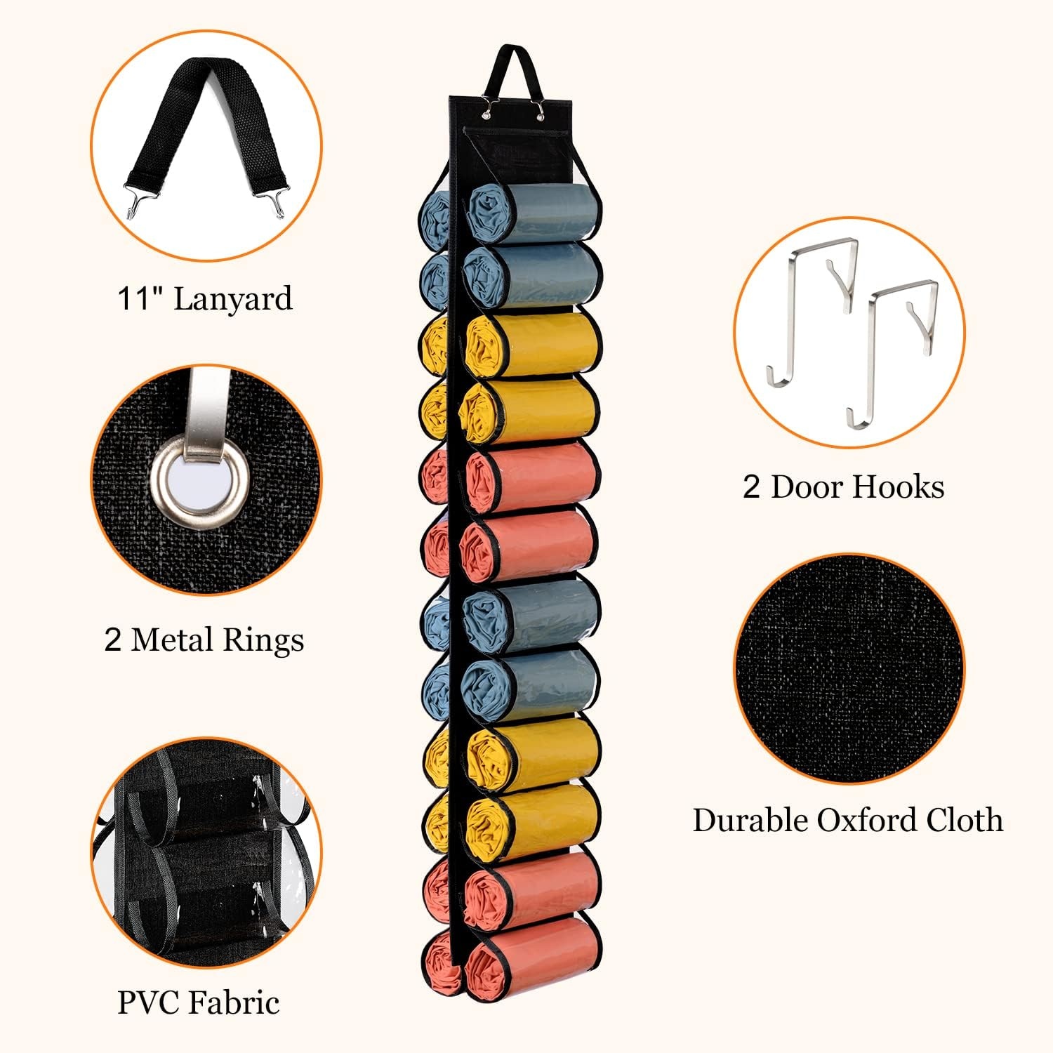 image:imageLirex Hanging Yoga Legging Storage Organizer with 24 Pockets Foldable Oxford Cloth Hanging Closet Organizer Shirts Jeans Storage Hanger Socks Holder for Family Closet Bedroom PinkBlack