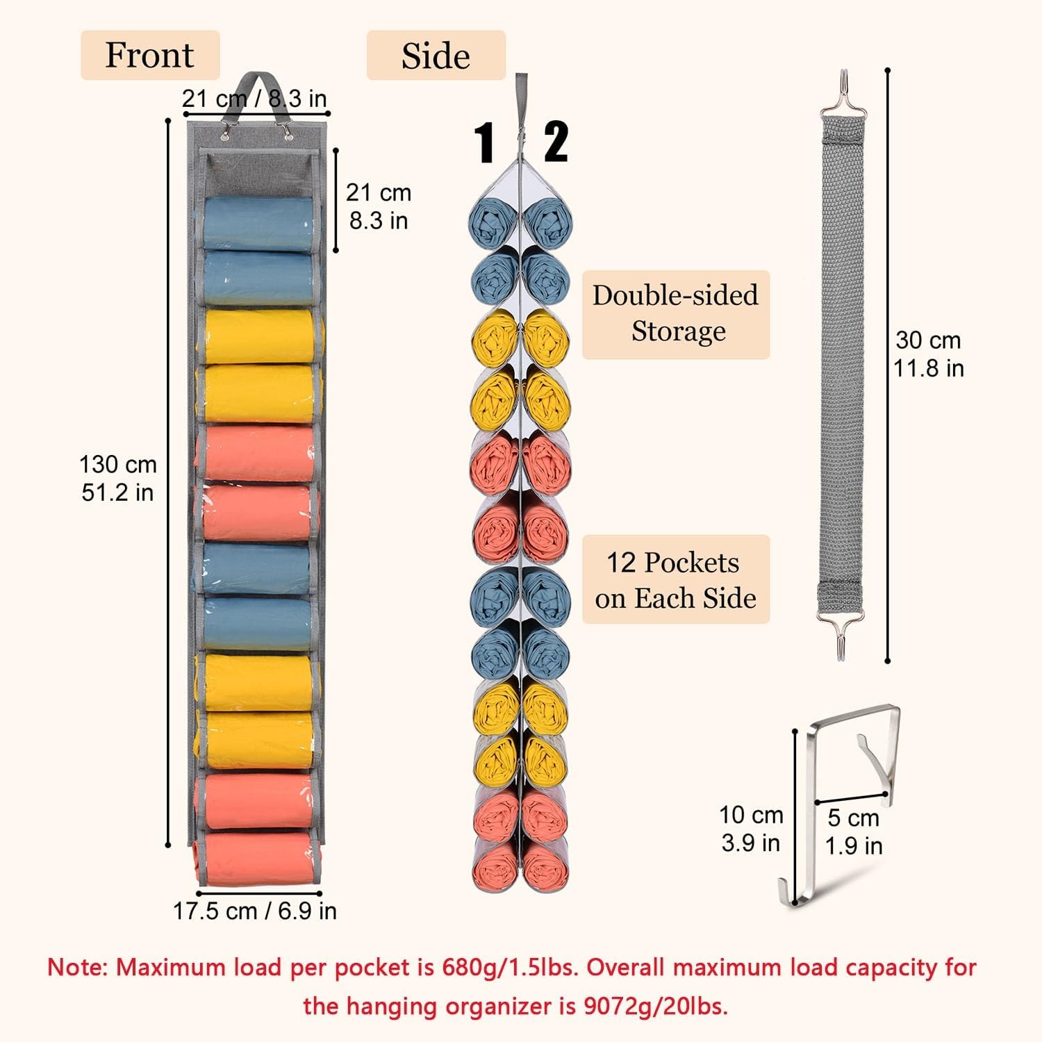image:imageLirex Hanging Yoga Legging Storage Organizer with 24 Pockets Foldable Oxford Cloth Hanging Closet Organizer Shirts Jeans Storage Hanger Socks Holder for Family Closet Bedroom PinkGray