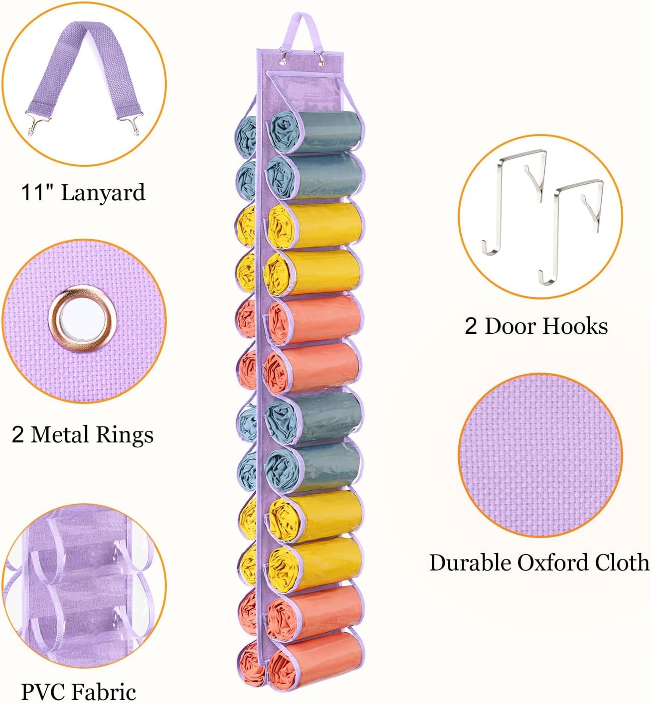 image:imageLirex Hanging Yoga Legging Storage Organizer with 24 Pockets Foldable Oxford Cloth Hanging Closet Organizer Shirts Jeans Storage Hanger Socks Holder for Family Closet Bedroom PinkPurple