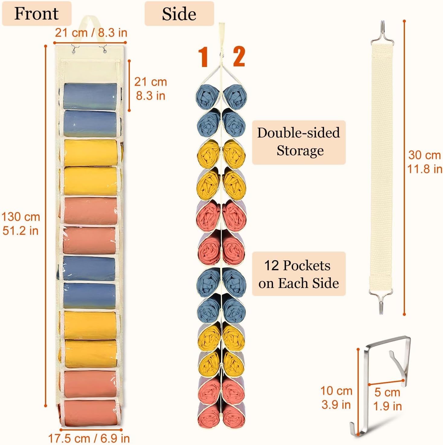 image:imageLirex Hanging Yoga Legging Storage Organizer with 24 Pockets Foldable Oxford Cloth Hanging Closet Organizer Shirts Jeans Storage Hanger Socks Holder for Family Closet Bedroom PinkCream White