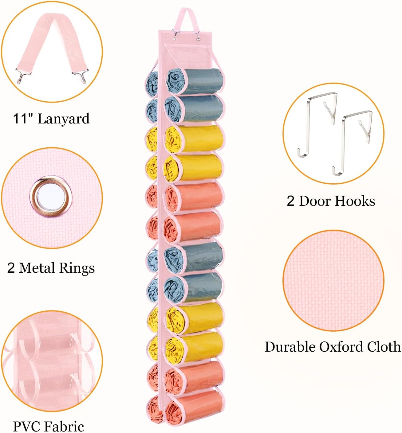 image:imageLirex Hanging Yoga Legging Storage Organizer with 24 Pockets Foldable Oxford Cloth Hanging Closet Organizer Shirts Jeans Storage Hanger Socks Holder for Family Closet Bedroom PinkPink