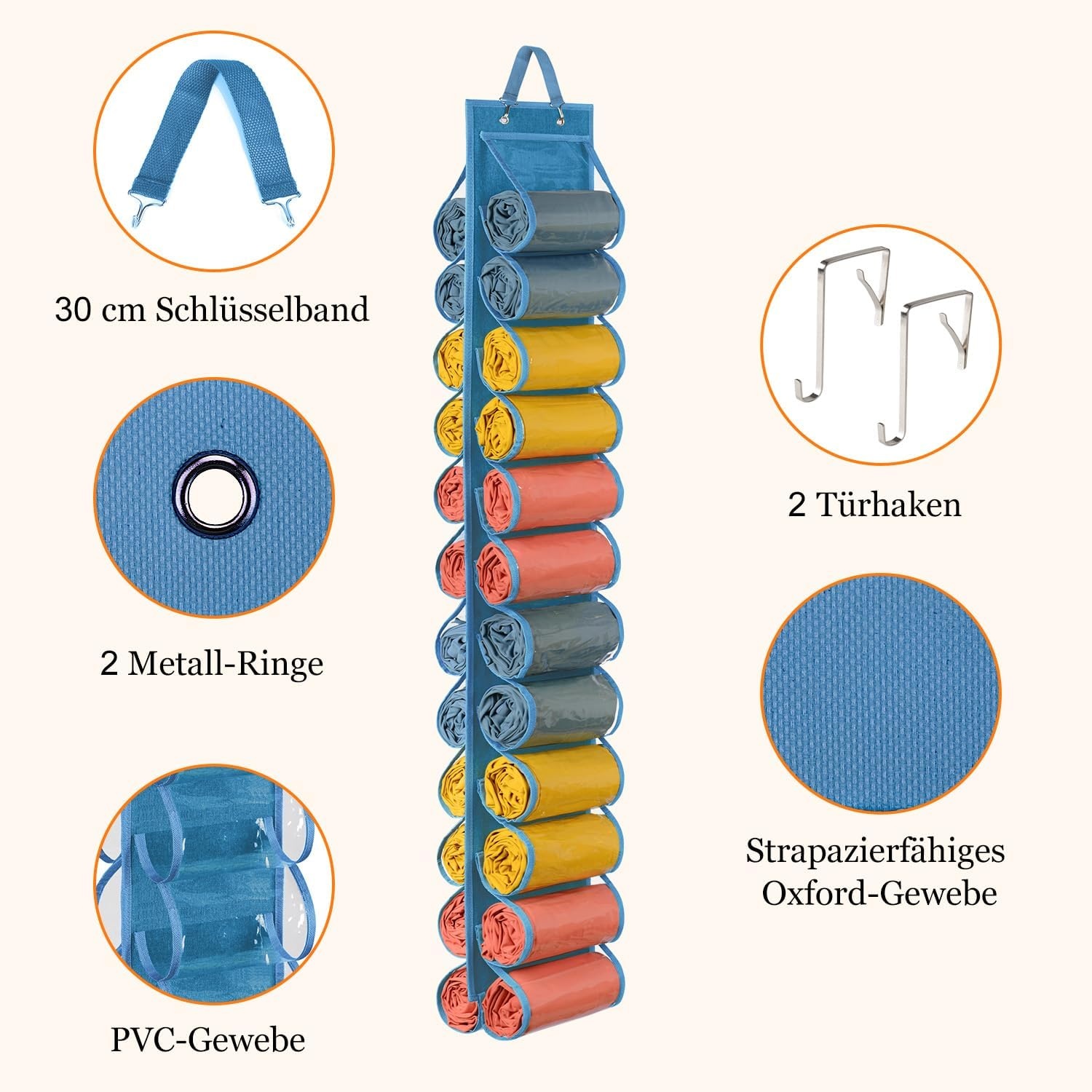 image:imageLirex Hanging Yoga Legging Storage Organizer with 24 Pockets Foldable Oxford Cloth Hanging Closet Organizer Shirts Jeans Storage Hanger Socks Holder for Family Closet Bedroom PinkBlue