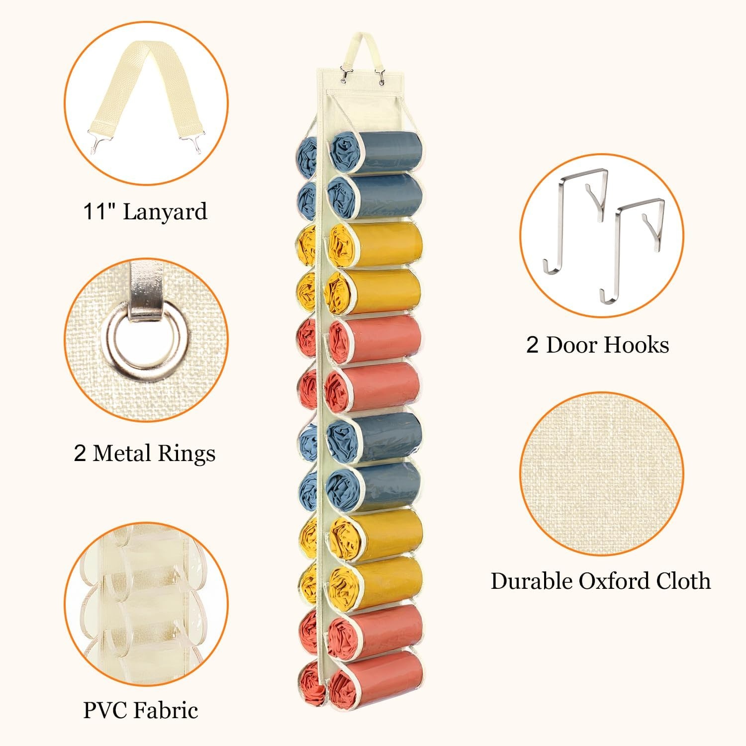 image:imageLirex Hanging Yoga Legging Storage Organizer with 24 Pockets Foldable Oxford Cloth Hanging Closet Organizer Shirts Jeans Storage Hanger Socks Holder for Family Closet Bedroom PinkCream White