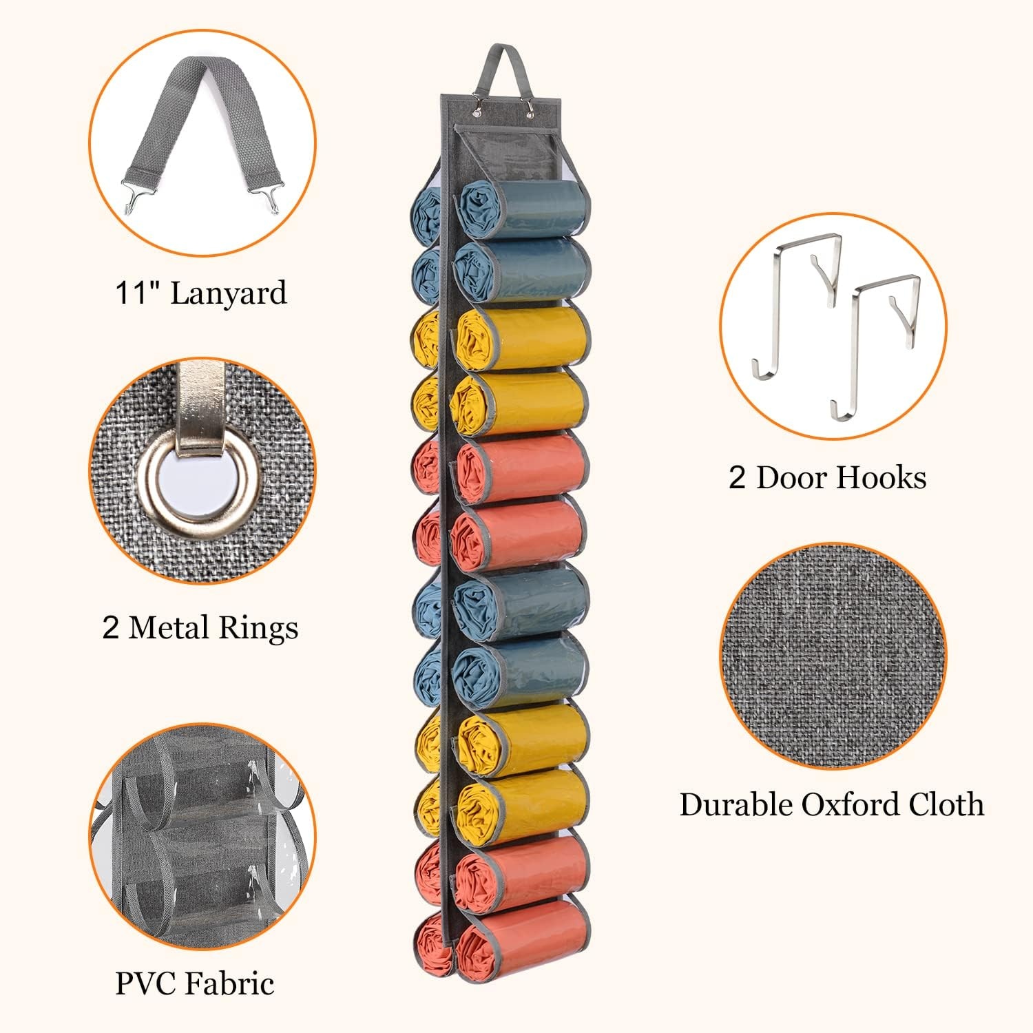 image:imageLirex Hanging Yoga Legging Storage Organizer with 24 Pockets Foldable Oxford Cloth Hanging Closet Organizer Shirts Jeans Storage Hanger Socks Holder for Family Closet Bedroom PinkGray
