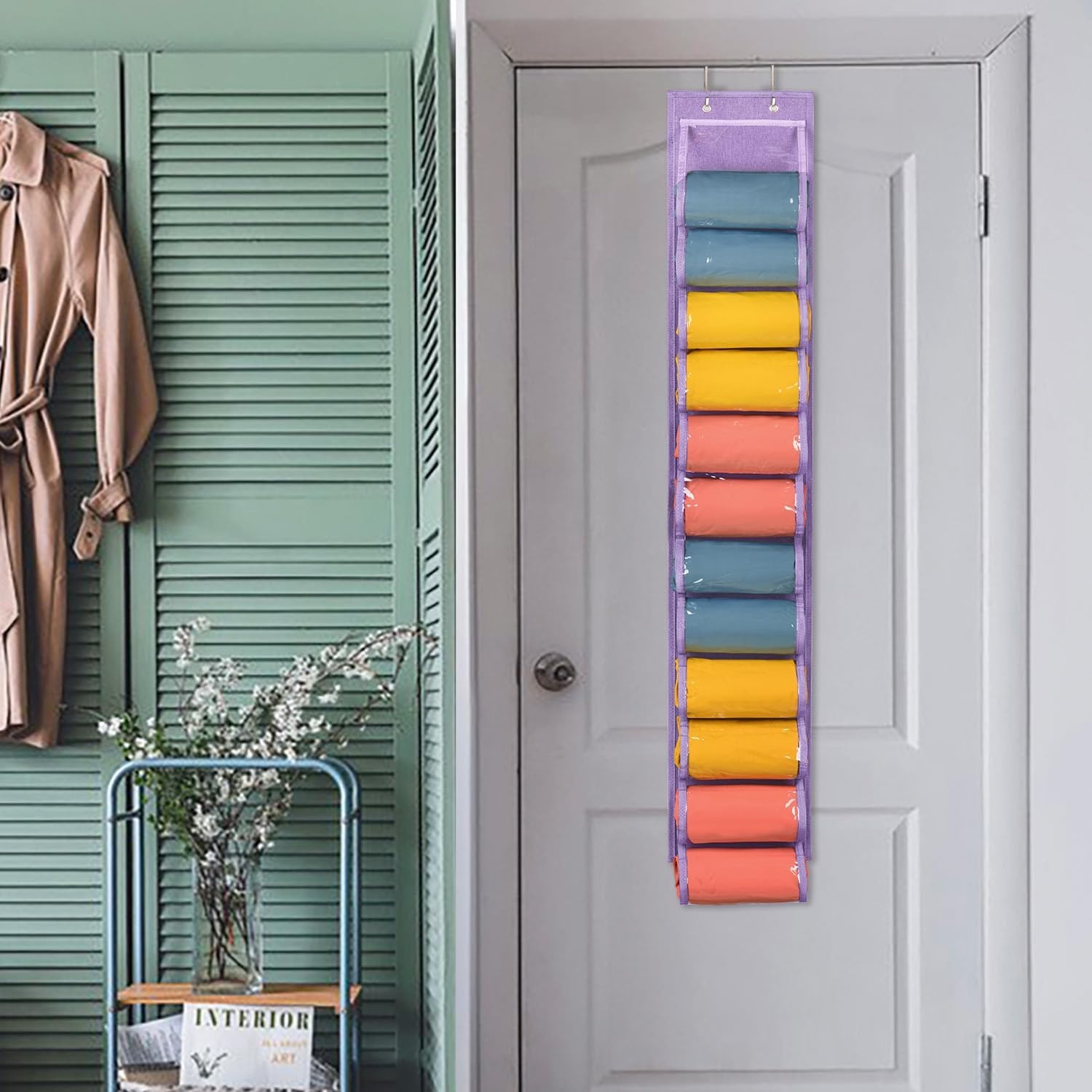 image:imageLirex Hanging Yoga Legging Storage Organizer with 24 Pockets Foldable Oxford Cloth Hanging Closet Organizer Shirts Jeans Storage Hanger Socks Holder for Family Closet Bedroom PinkPurple