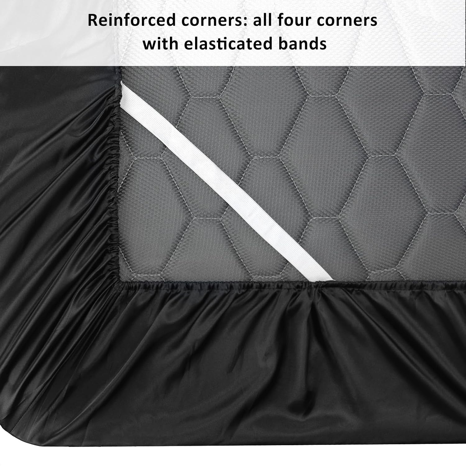 image:imageLirex King Size Satin Fitted Sheet Bundle Includes 14 Deep Pocket Fitted Sheet amp 2 Pack Pillowcases Black