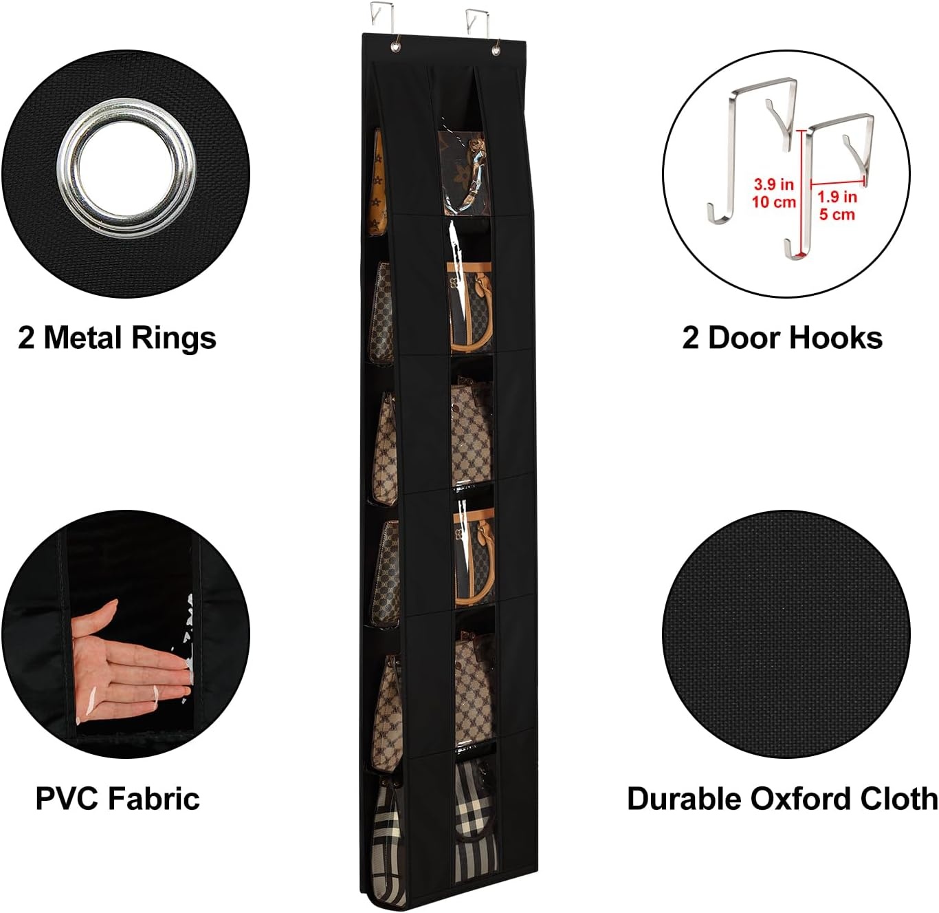 image:imageLirex Over The Door Purse Organizer SpaceSaving Medium and Large Handbag Storage Organizer Clothing Closet Hanger GreyBlack