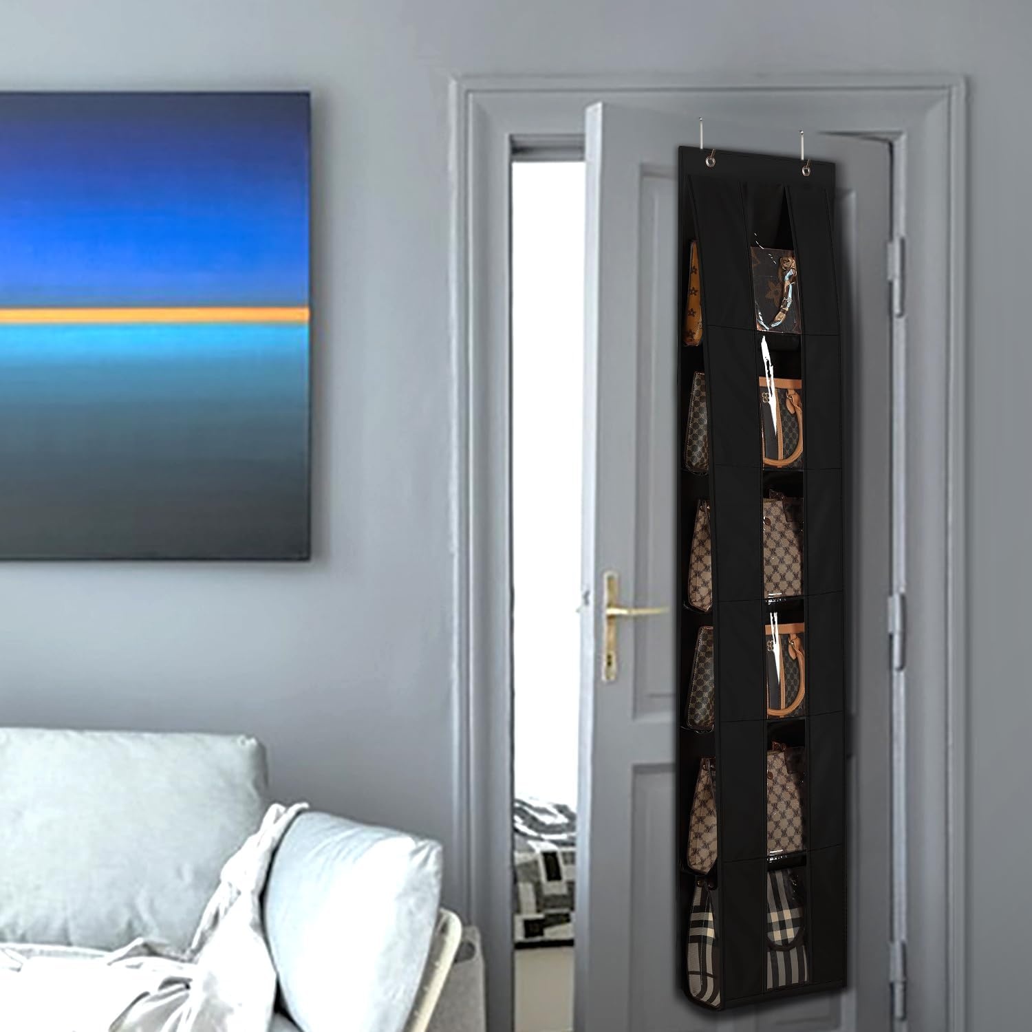 image:imageLirex Over The Door Purse Organizer SpaceSaving Medium and Large Handbag Storage Organizer Clothing Closet Hanger GreyBlack