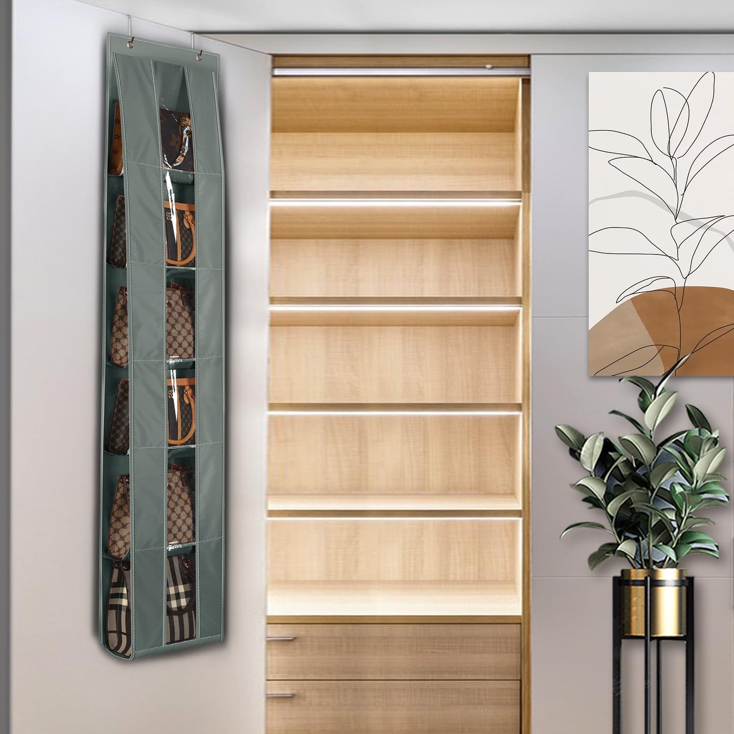 image:imageLirex Over The Door Purse Organizer SpaceSaving Medium and Large Handbag Storage Organizer Clothing Closet Hanger GreyDark Grey
