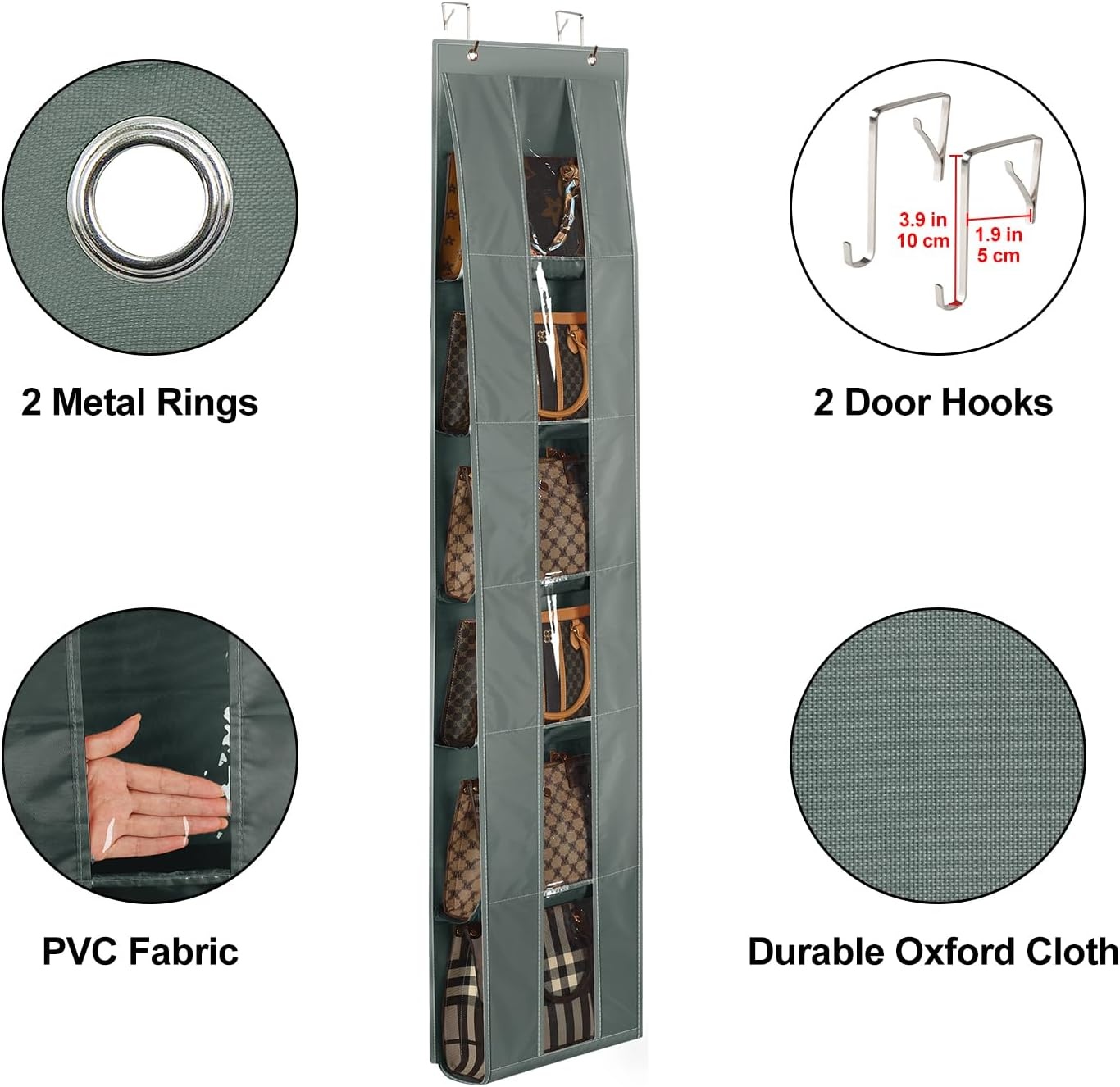 image:imageLirex Over The Door Purse Organizer SpaceSaving Medium and Large Handbag Storage Organizer Clothing Closet Hanger GreyDark Grey