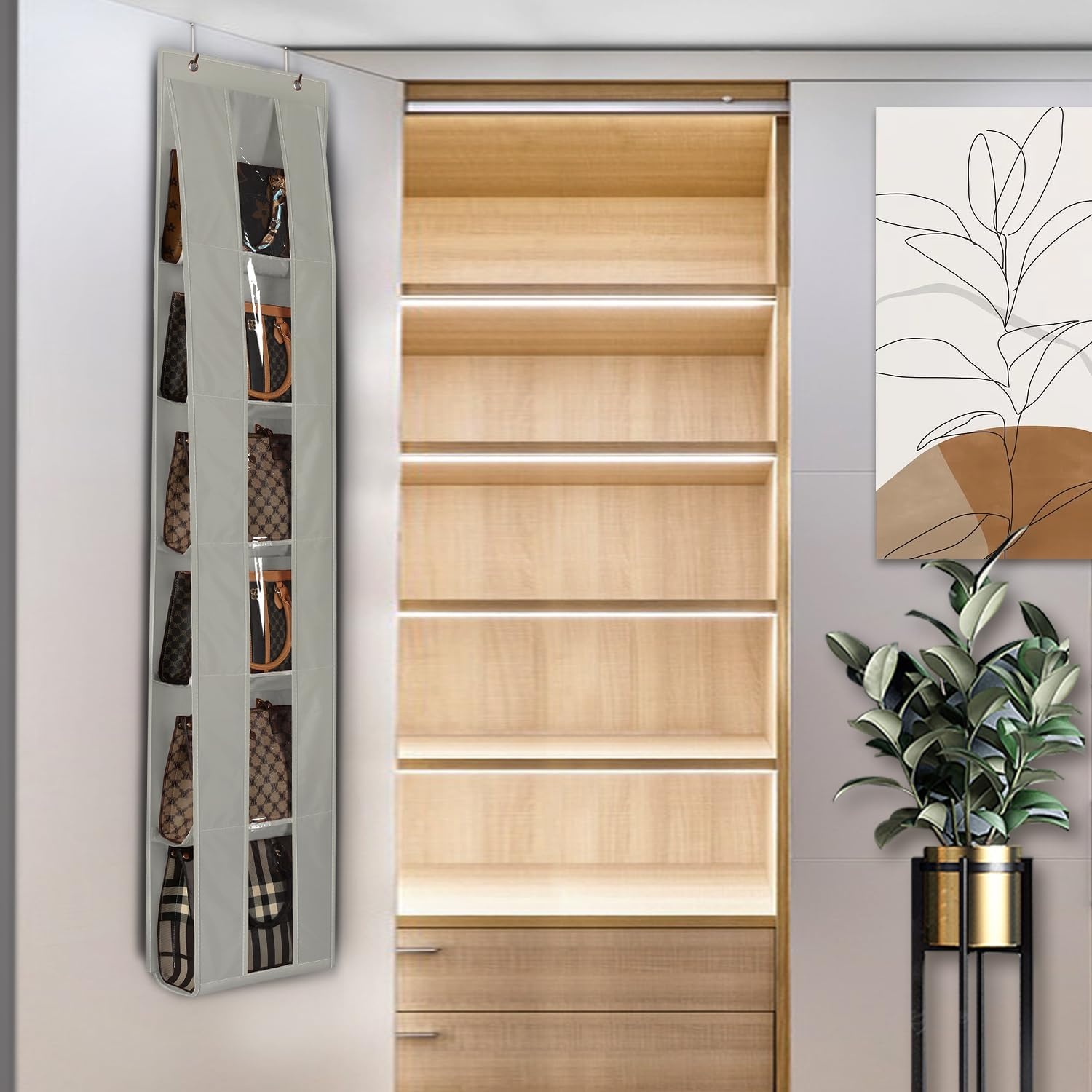 image:imageLirex Over The Door Purse Organizer SpaceSaving Medium and Large Handbag Storage Organizer Clothing Closet Hanger GreyGrey