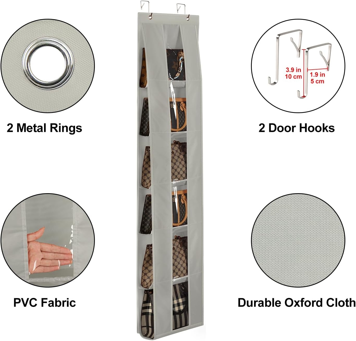 image:imageLirex Over The Door Purse Organizer SpaceSaving Medium and Large Handbag Storage Organizer Clothing Closet Hanger GreyGrey