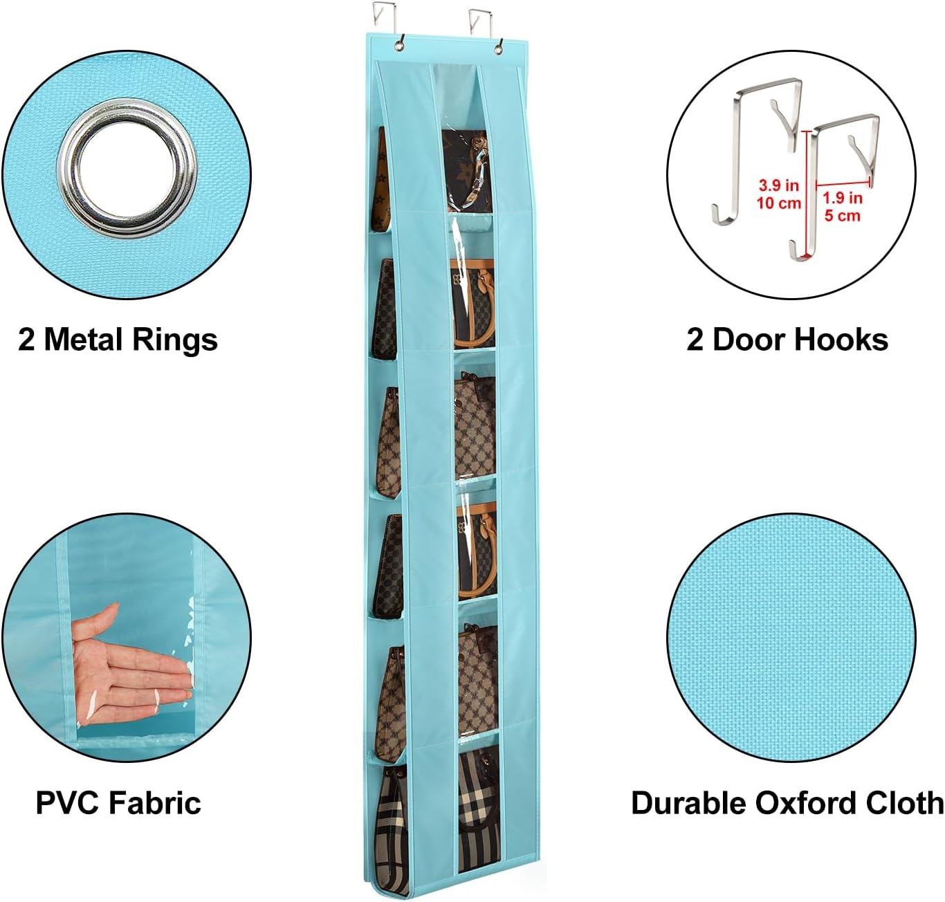 image:imageLirex Over The Door Purse Organizer SpaceSaving Medium and Large Handbag Storage Organizer Clothing Closet Hanger GreyLight Blue