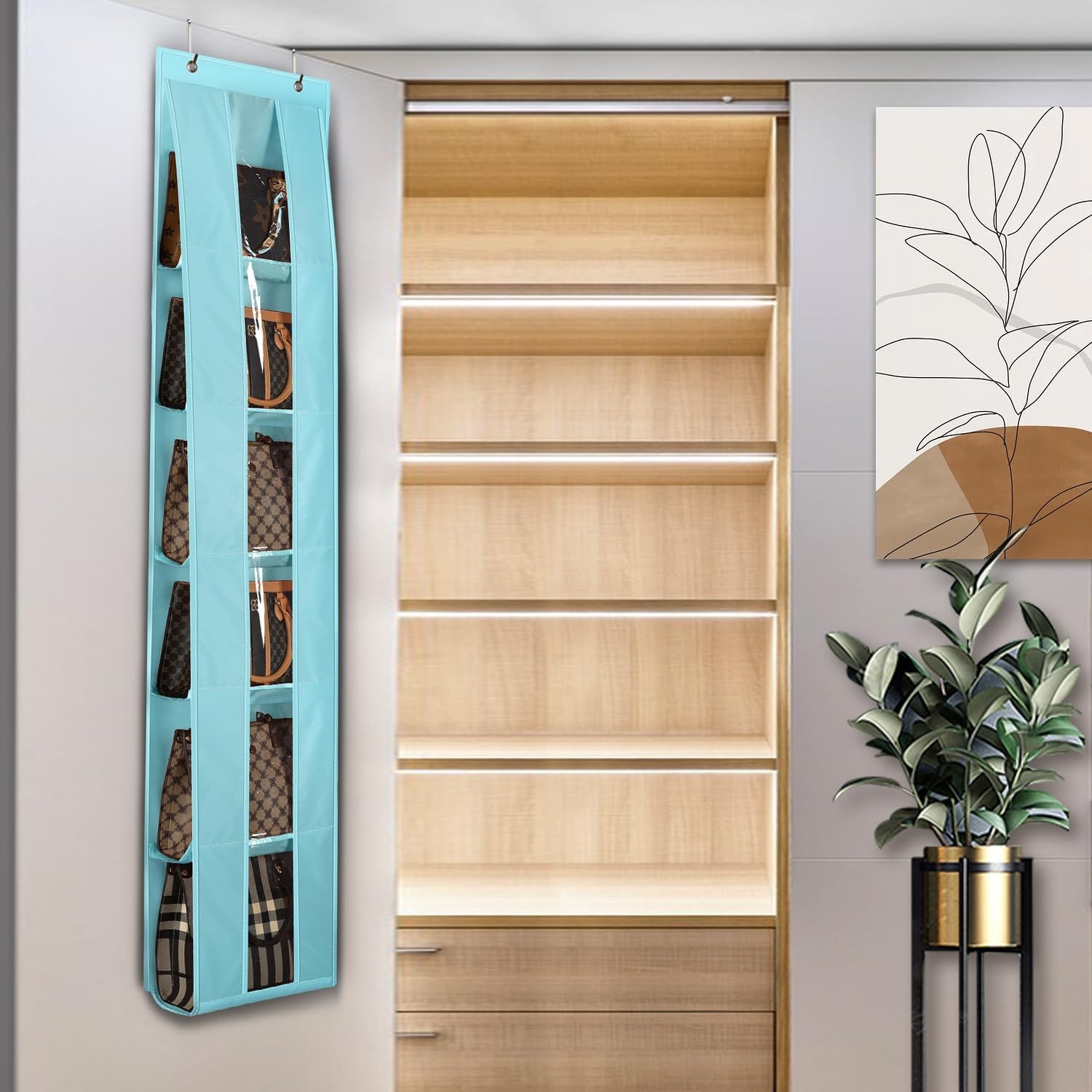 image:imageLirex Over The Door Purse Organizer SpaceSaving Medium and Large Handbag Storage Organizer Clothing Closet Hanger GreyLight Blue