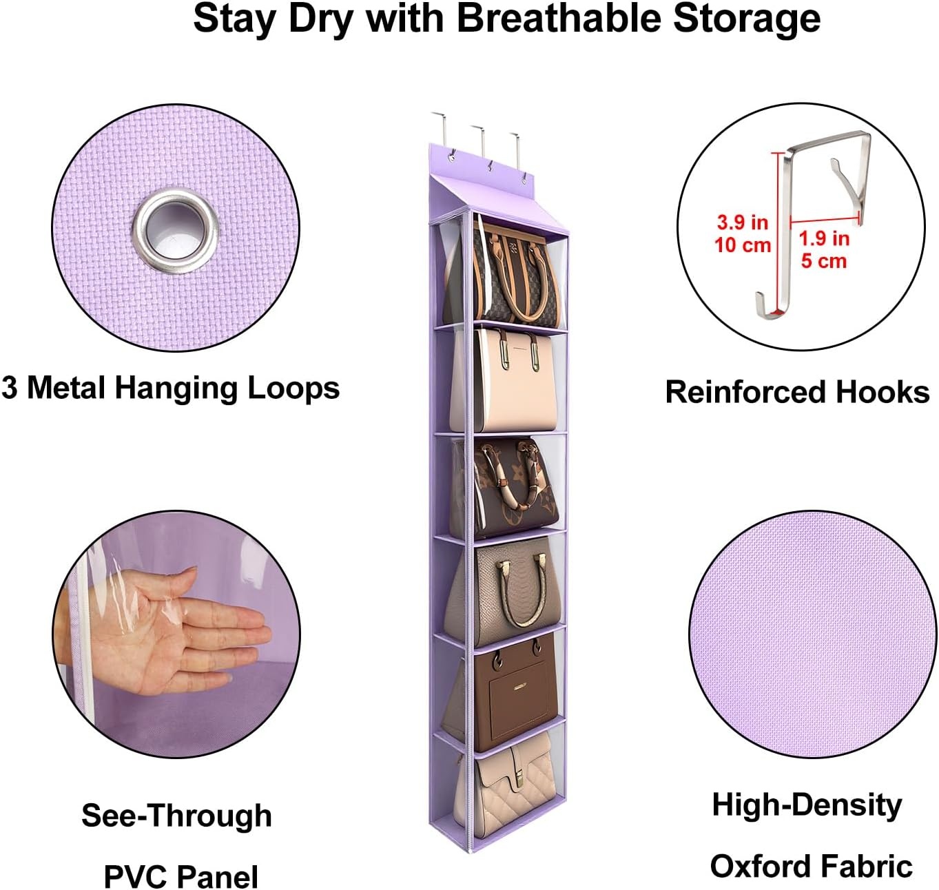 image:imageLirex Over The Door Purse Organizer amp Purse Shelf for Closet Handbag Storage Organizer with Purse Hanger Perfect for Scarves Hats and Leggings L 157 x 57 x 68 GreyPurple