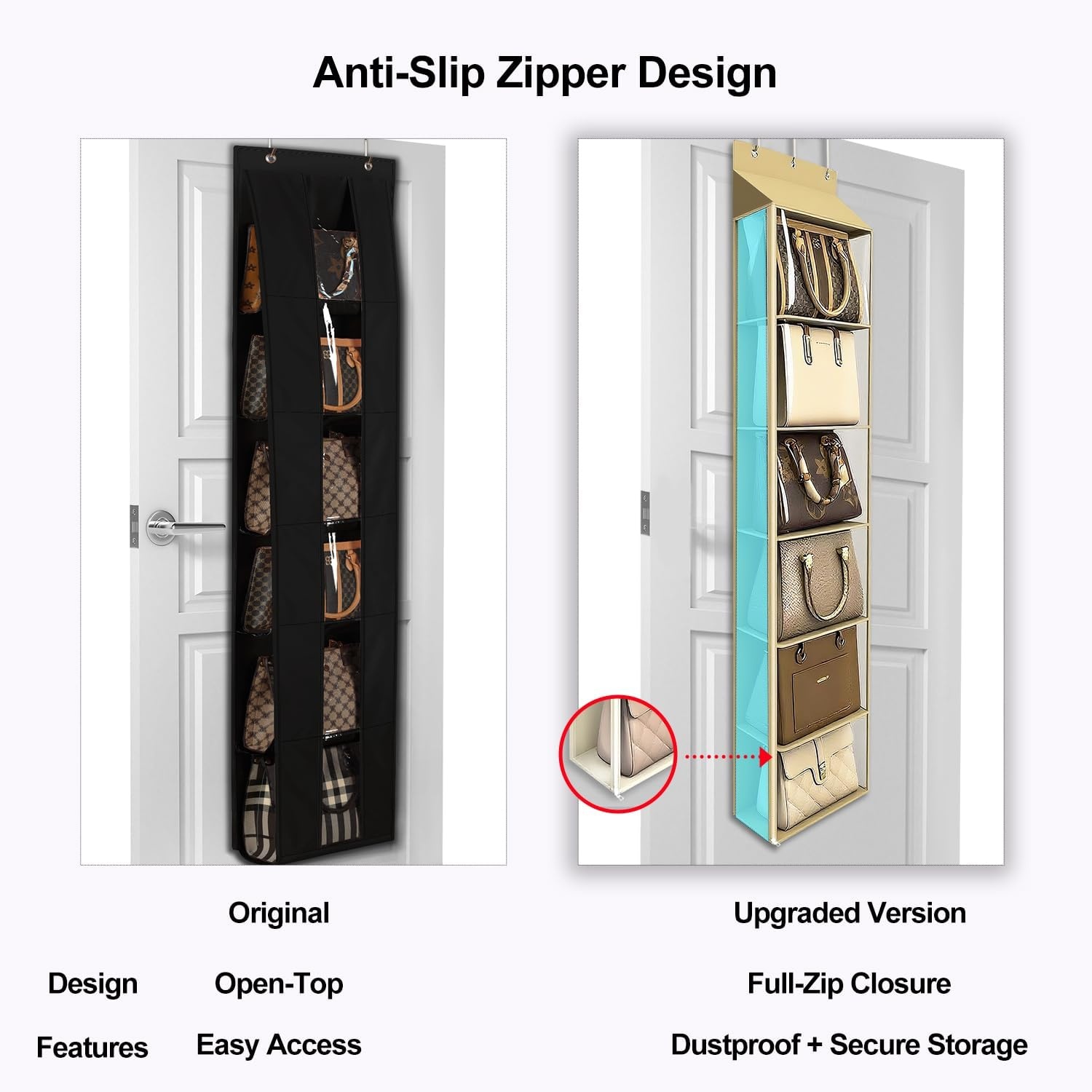 image:imageLirex Over The Door Purse Organizer amp Purse Shelf for Closet Handbag Storage Organizer with Purse Hanger Perfect for Scarves Hats and Leggings L 157 x 57 x 68 GreyLight Coffee