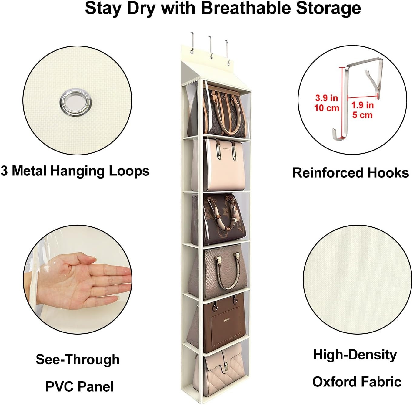 image:imageLirex Over The Door Purse Organizer amp Purse Shelf for Closet Handbag Storage Organizer with Purse Hanger Perfect for Scarves Hats and Leggings L 157 x 57 x 68 GreyCream White