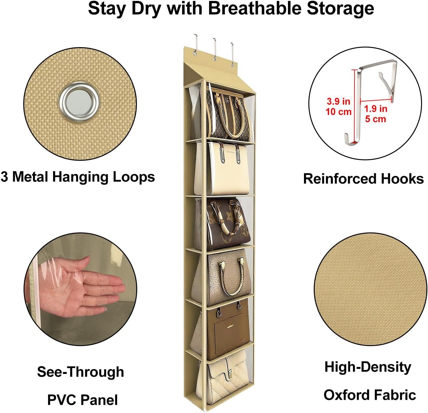 image:imageLirex Over The Door Purse Organizer amp Purse Shelf for Closet Handbag Storage Organizer with Purse Hanger Perfect for Scarves Hats and Leggings L 157 x 57 x 68 GreyLight Coffee