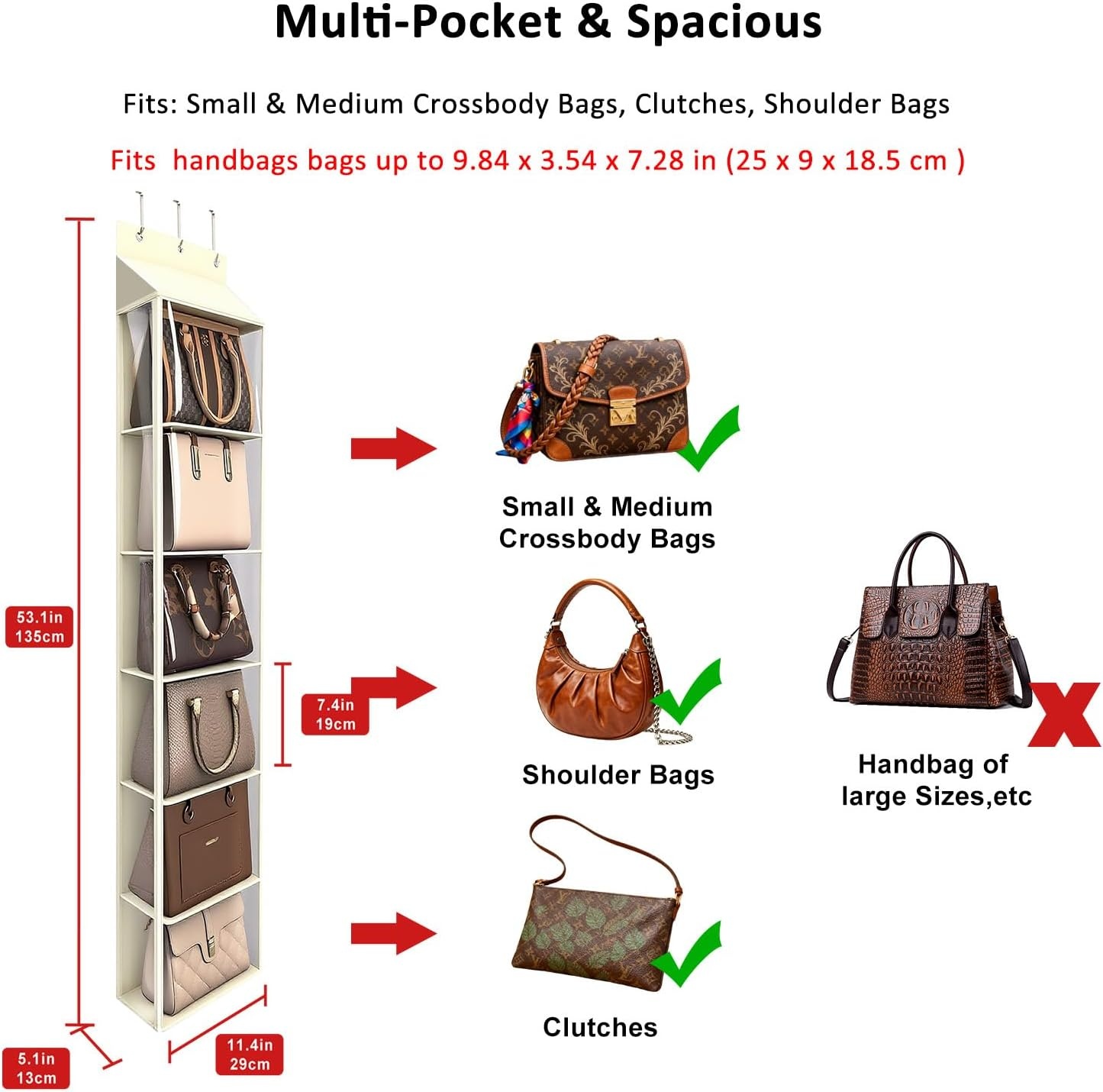 image:imageLirex Over The Door Purse Organizer amp Purse Shelf for Closet Handbag Storage Organizer with Purse Hanger Perfect for Scarves Hats and Leggings L 157 x 57 x 68 GreyCream White