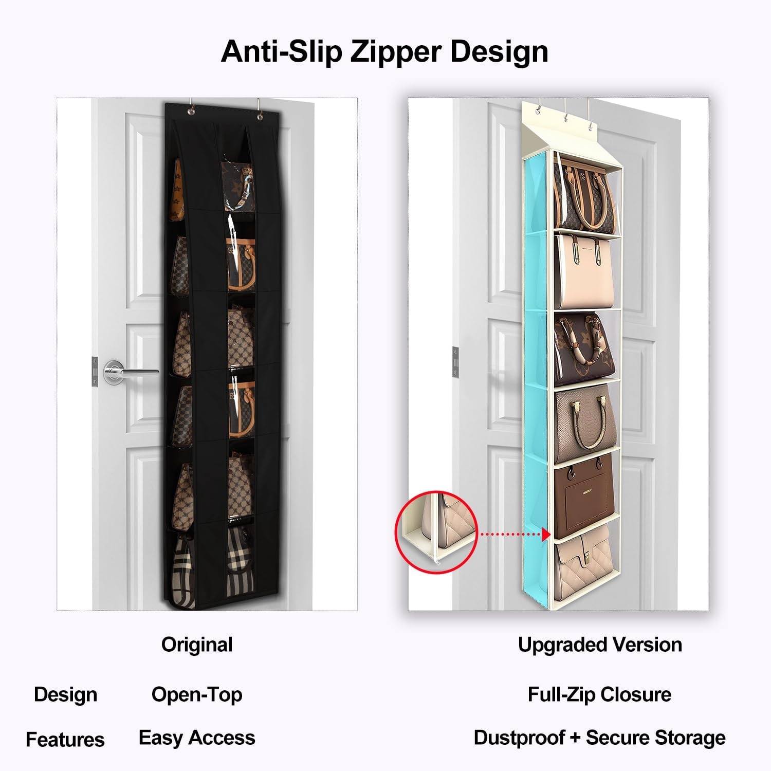 image:imageLirex Over The Door Purse Organizer amp Purse Shelf for Closet Handbag Storage Organizer with Purse Hanger Perfect for Scarves Hats and Leggings L 157 x 57 x 68 GreyCream White