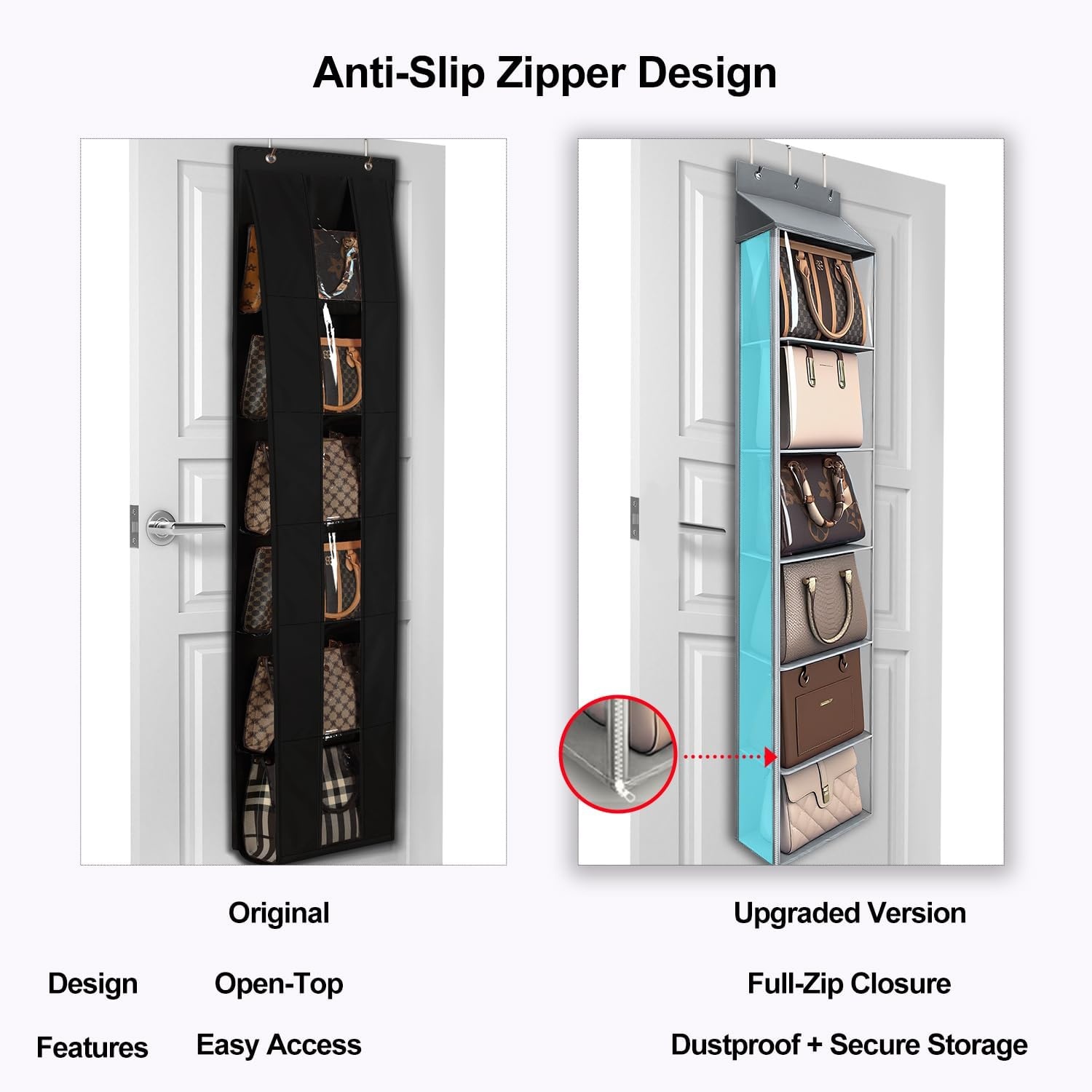 image:imageLirex Over The Door Purse Organizer amp Purse Shelf for Closet Handbag Storage Organizer with Purse Hanger Perfect for Scarves Hats and Leggings L 157 x 57 x 68 GreyGrey