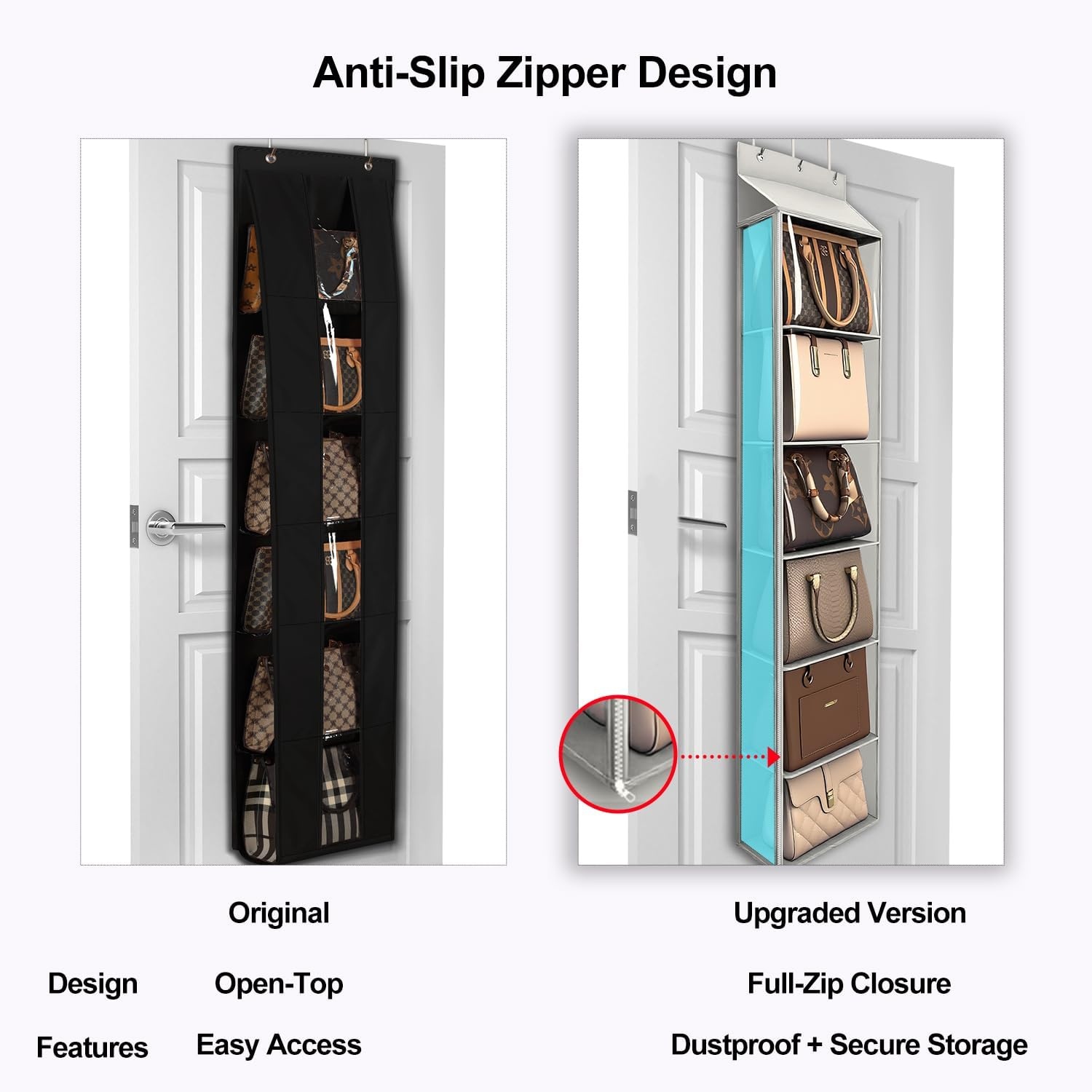 image:imageLirex Over The Door Purse Organizer amp Purse Shelf for Closet Handbag Storage Organizer with Purse Hanger Perfect for Scarves Hats and Leggings L 157 x 57 x 68 GreyLight Grey