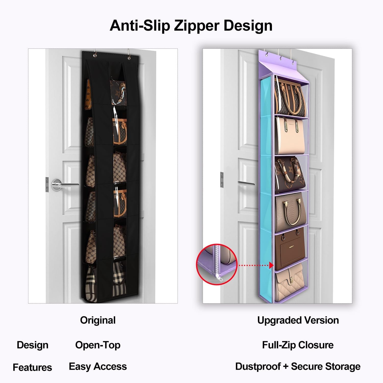 image:imageLirex Over The Door Purse Organizer amp Purse Shelf for Closet Handbag Storage Organizer with Purse Hanger Perfect for Scarves Hats and Leggings L 157 x 57 x 68 GreyPurple