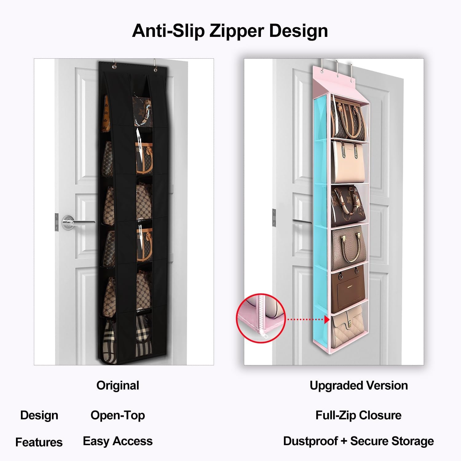 image:imageLirex Over The Door Purse Organizer amp Purse Shelf for Closet Handbag Storage Organizer with Purse Hanger Perfect for Scarves Hats and Leggings L 157 x 57 x 68 GreyPink