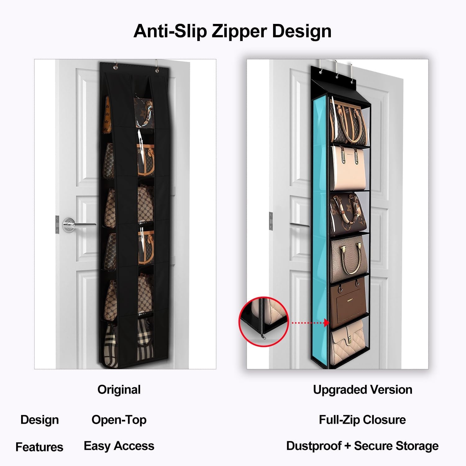 image:imageLirex Over The Door Purse Organizer amp Purse Shelf for Closet Handbag Storage Organizer with Purse Hanger Perfect for Scarves Hats and Leggings L 157 x 57 x 68 GreyBlack