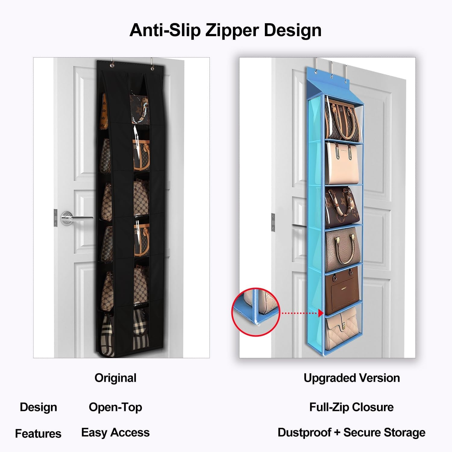 image:imageLirex Over The Door Purse Organizer amp Purse Shelf for Closet Handbag Storage Organizer with Purse Hanger Perfect for Scarves Hats and Leggings L 157 x 57 x 68 GreyBlue