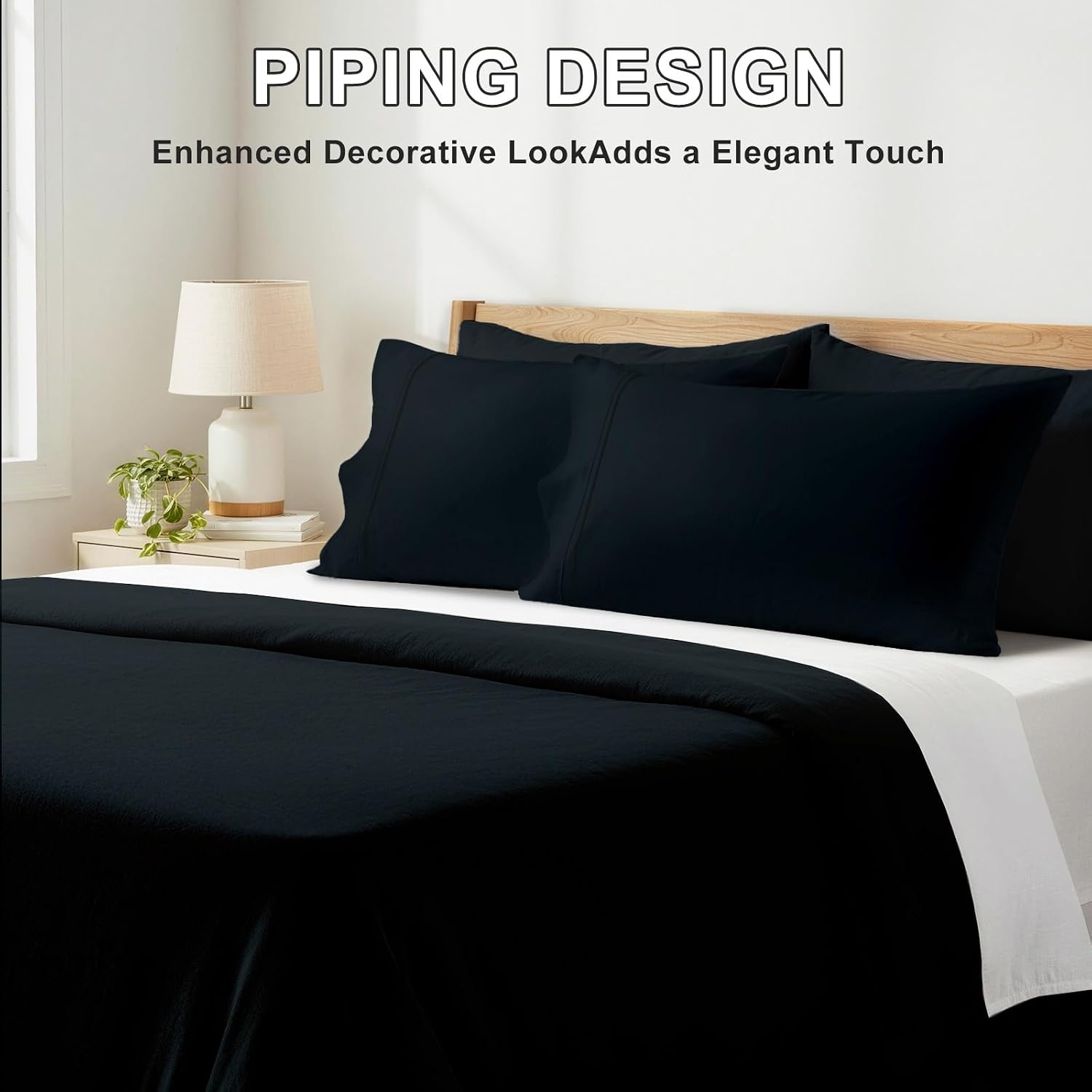 image:imageLirex Queen Pillow Cases Set of 2 100 Cotton Sateen Breathable Cooling Soft for Quality Sleep Pillow Covers with Envelope Closure 20 x 30 WhiteBlack