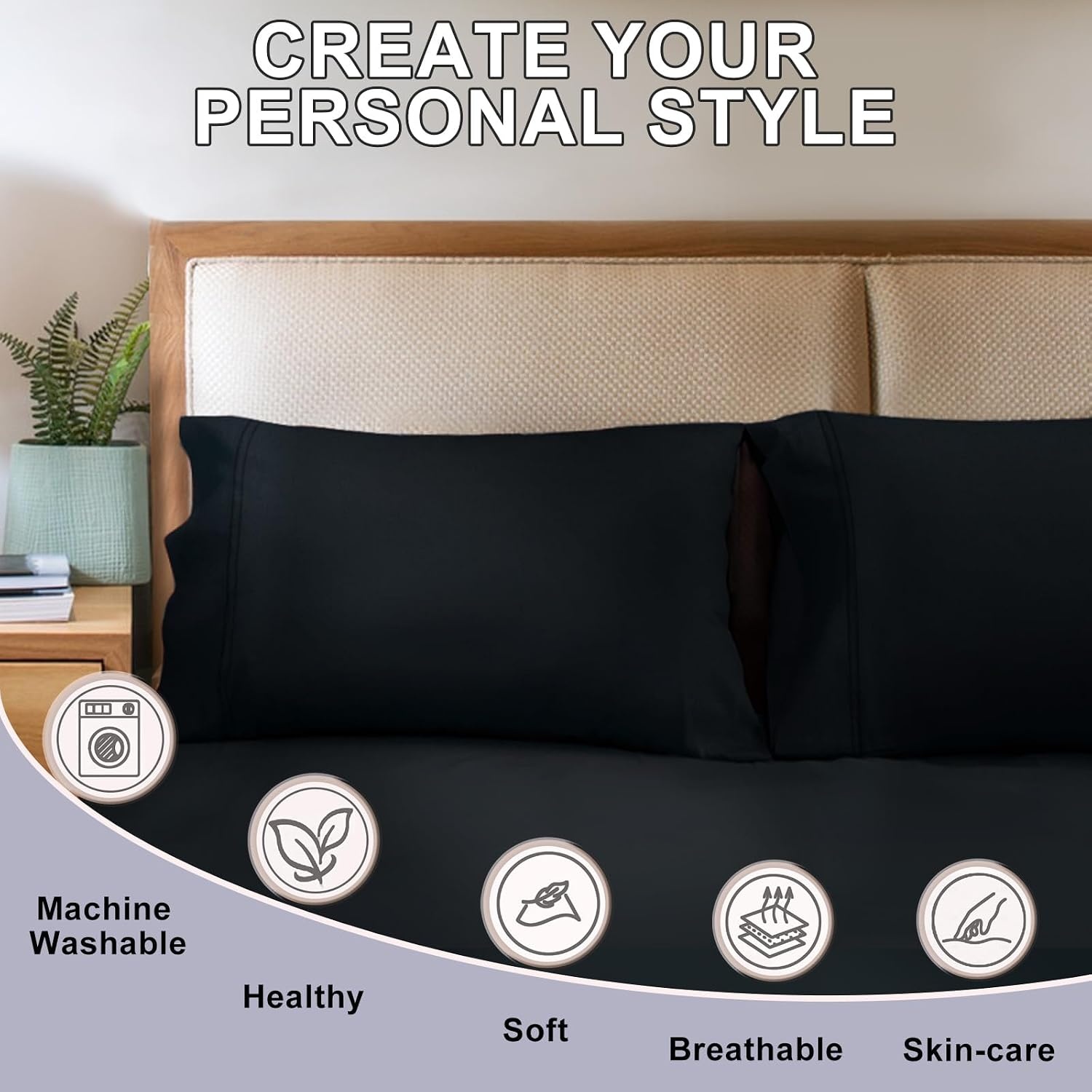 image:imageLirex Queen Pillow Cases Set of 2 100 Cotton Sateen Breathable Cooling Soft for Quality Sleep Pillow Covers with Envelope Closure 20 x 30 WhiteBlack