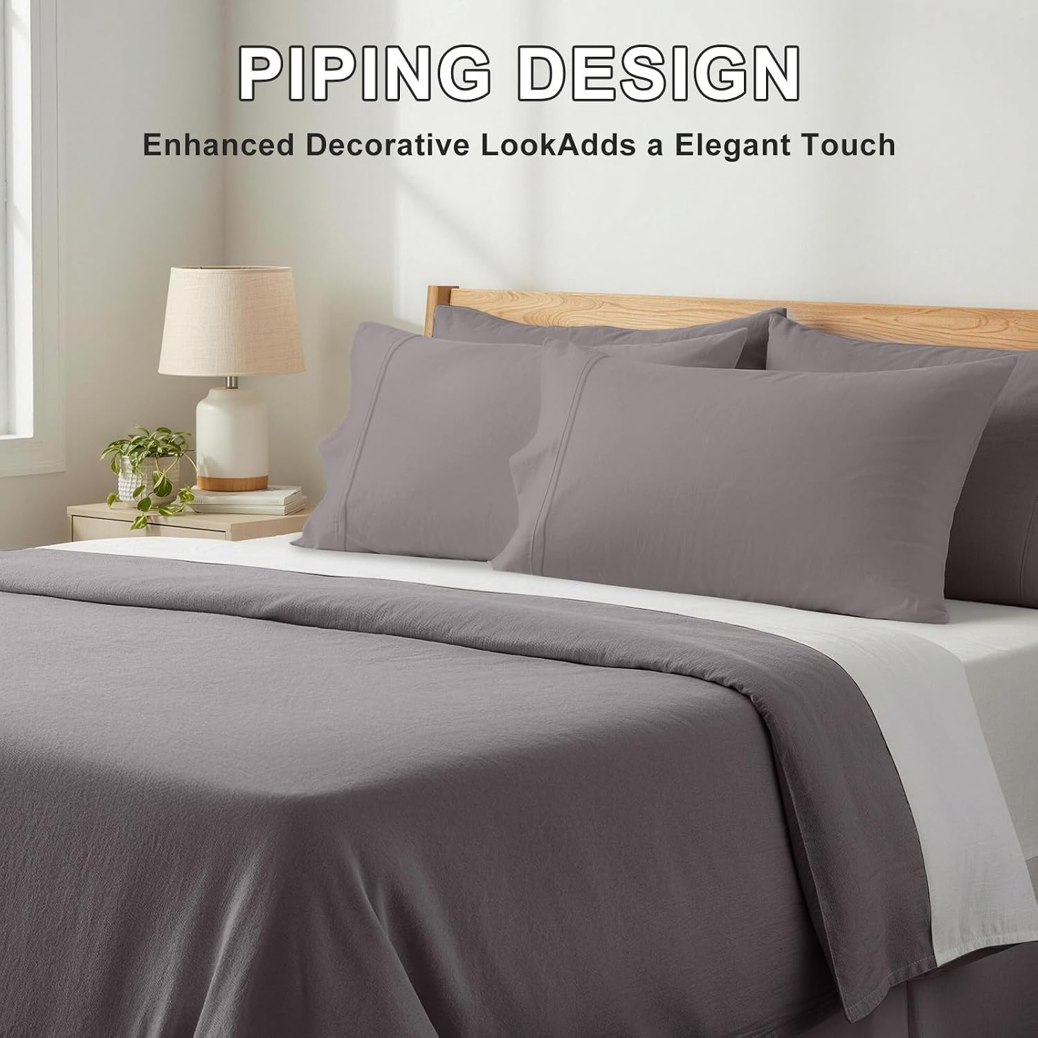 image:imageLirex Queen Pillow Cases Set of 2 100 Cotton Sateen Breathable Cooling Soft for Quality Sleep Pillow Covers with Envelope Closure 20 x 30 WhiteGrey