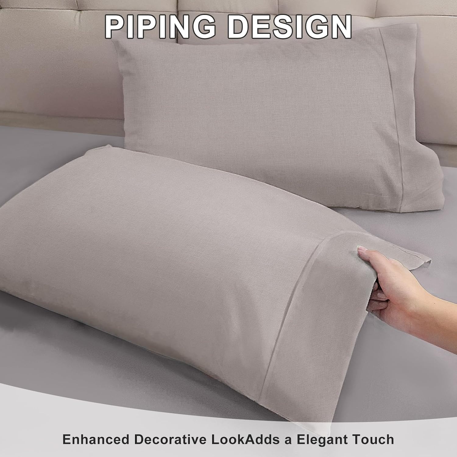 image:imageLirex Queen Pillow Cases Set of 2 100 Cotton Sateen Breathable Cooling Soft for Quality Sleep Pillow Covers with Envelope Closure 20 x 30 WhiteGrey