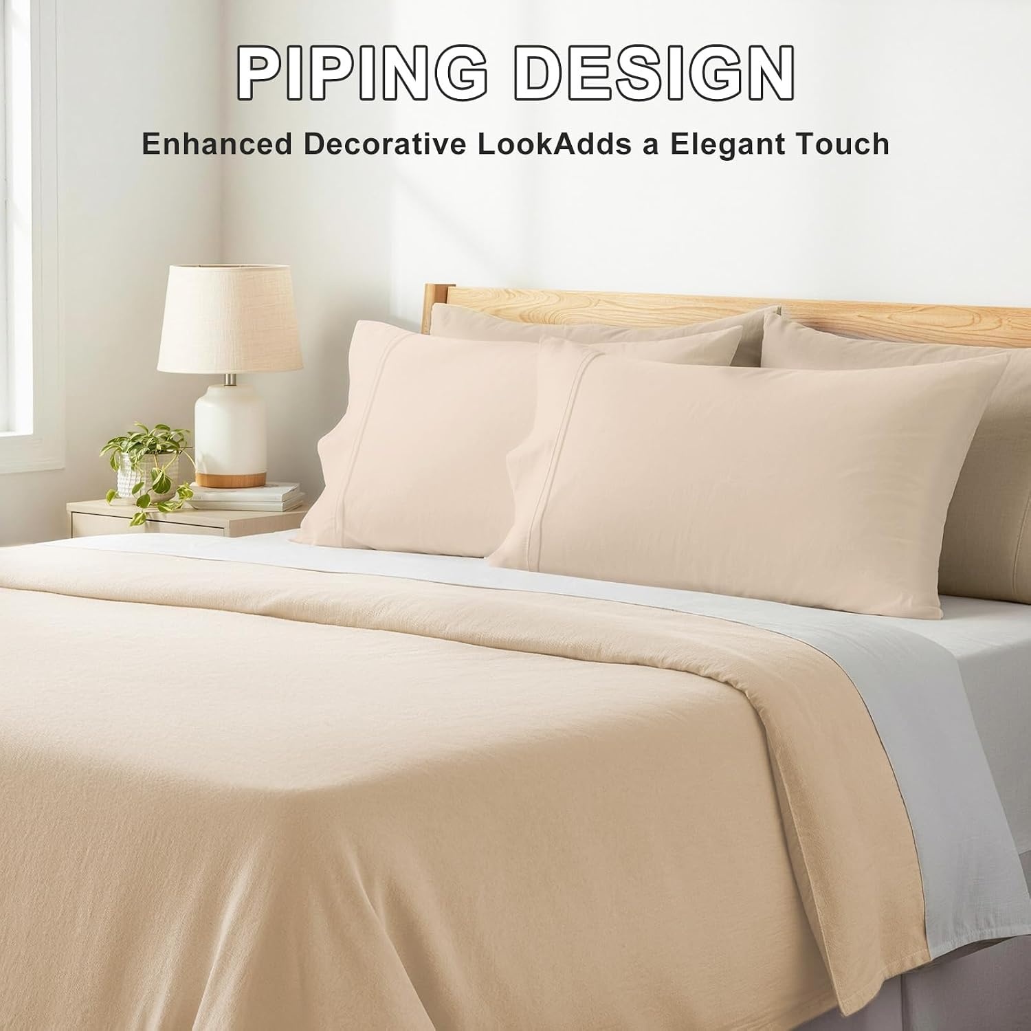 image:imageLirex Queen Pillow Cases Set of 2 100 Cotton Sateen Breathable Cooling Soft for Quality Sleep Pillow Covers with Envelope Closure 20 x 30 WhiteLight Khaki