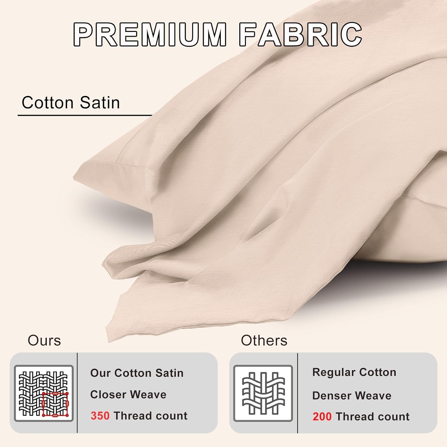 image:imageLirex Queen Pillow Cases Set of 2 100 Cotton Sateen Breathable Cooling Soft for Quality Sleep Pillow Covers with Envelope Closure 20 x 30 WhiteLight Khaki