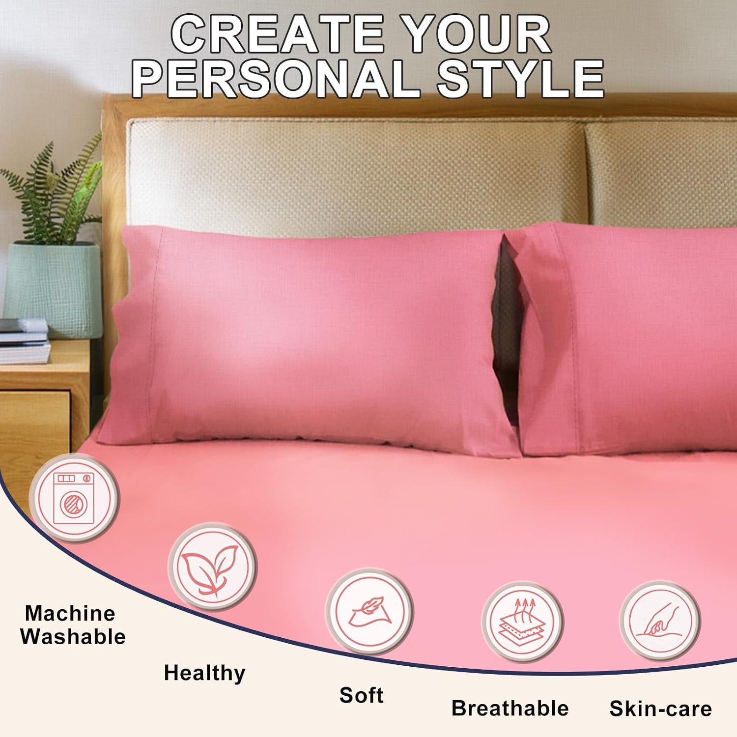image:imageLirex Queen Pillow Cases Set of 2 100 Cotton Sateen Breathable Cooling Soft for Quality Sleep Pillow Covers with Envelope Closure 20 x 30 WhiteMauve Pink