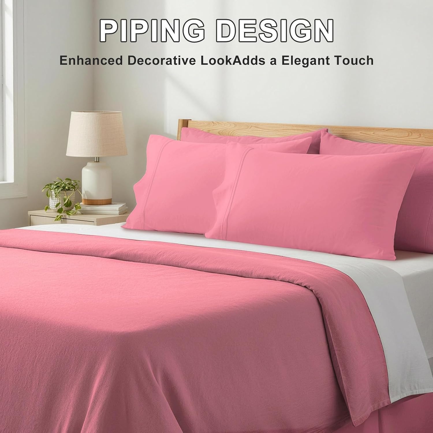 image:imageLirex Queen Pillow Cases Set of 2 100 Cotton Sateen Breathable Cooling Soft for Quality Sleep Pillow Covers with Envelope Closure 20 x 30 WhiteMauve Pink