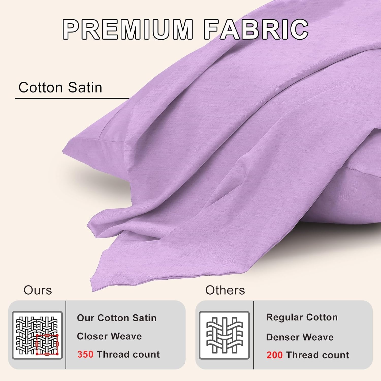 image:imageLirex Queen Pillow Cases Set of 2 100 Cotton Sateen Breathable Cooling Soft for Quality Sleep Pillow Covers with Envelope Closure 20 x 30 WhitePurple