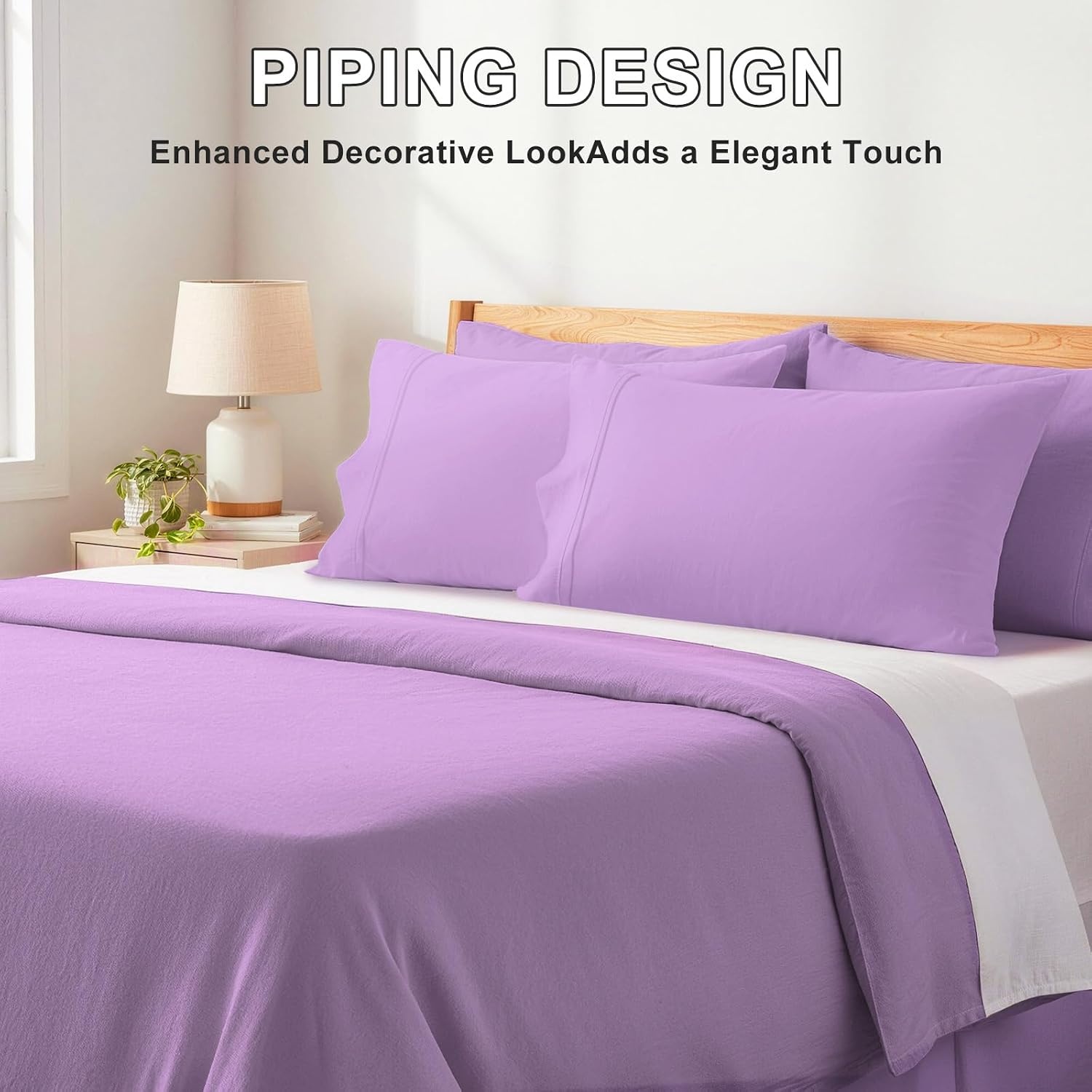 image:imageLirex Queen Pillow Cases Set of 2 100 Cotton Sateen Breathable Cooling Soft for Quality Sleep Pillow Covers with Envelope Closure 20 x 30 WhitePurple