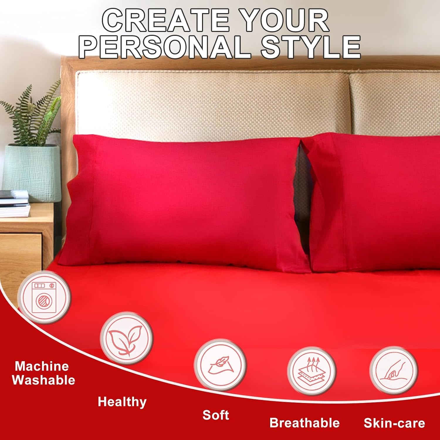 image:imageLirex Queen Pillow Cases Set of 2 100 Cotton Sateen Breathable Cooling Soft for Quality Sleep Pillow Covers with Envelope Closure 20 x 30 WhiteRed